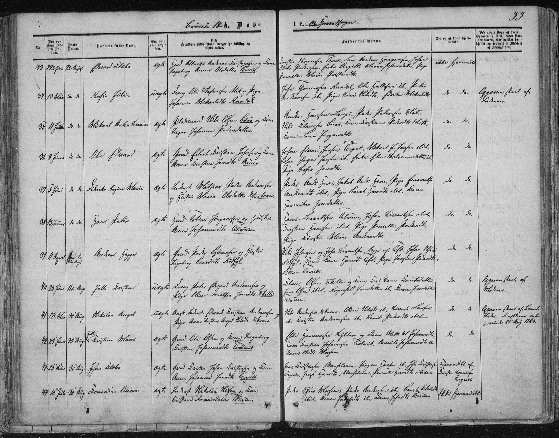 Ministerialprotokoller, klokkerbøker og fødselsregistre - Nordland, SAT/A-1459/813/L0198: Parish register (official) no. 813A08, 1834-1874, p. 33