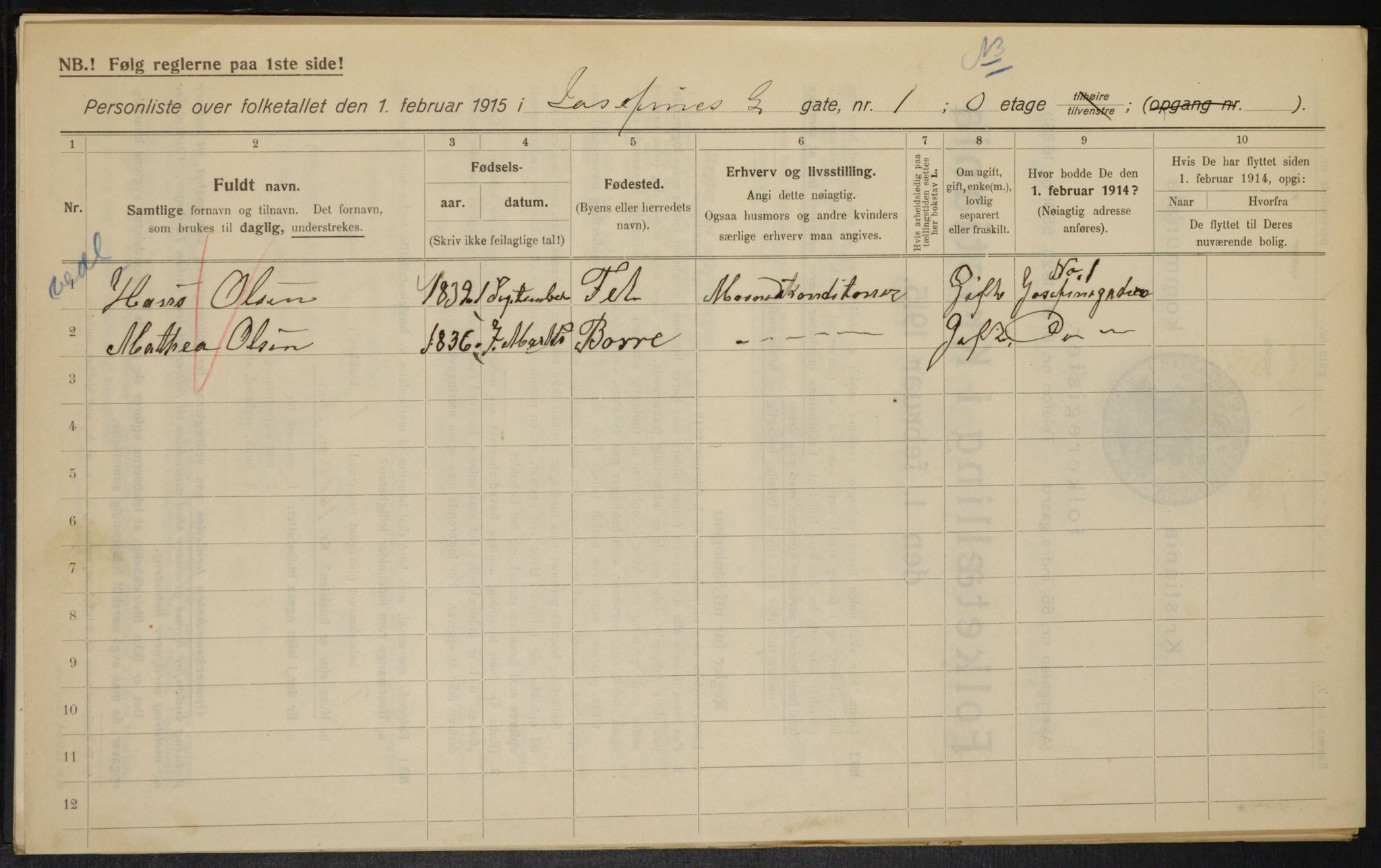 OBA, Municipal Census 1915 for Kristiania, 1915, p. 46869