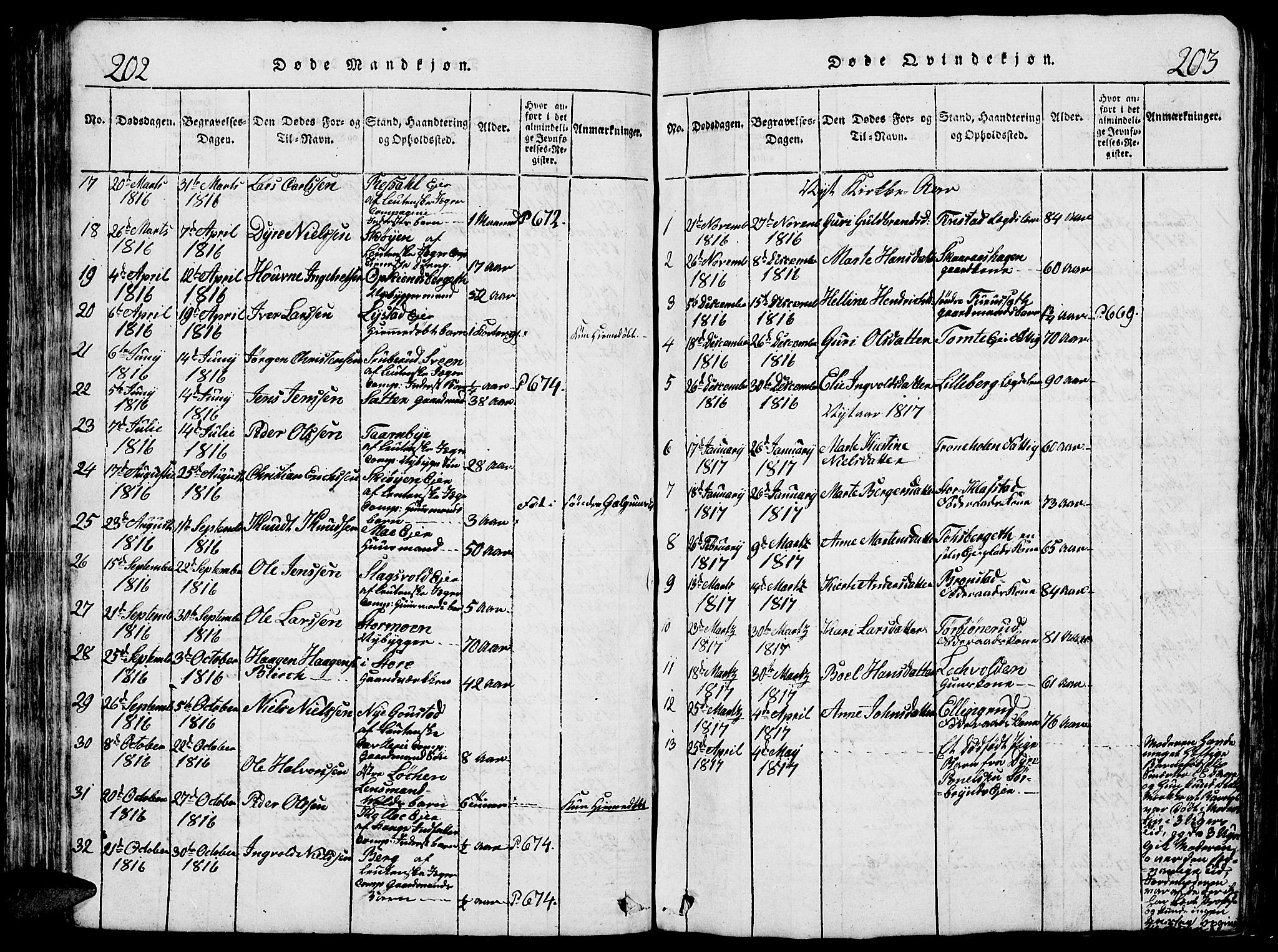 Romedal prestekontor, AV/SAH-PREST-004/L/L0005: Parish register (copy) no. 5, 1814-1829, p. 202-203