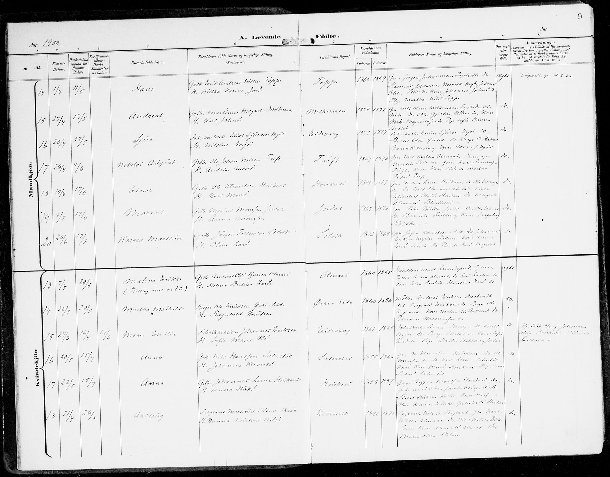 Hamre sokneprestembete, SAB/A-75501/H/Ha/Haa/Haad/L0002: Parish register (official) no. D 2, 1899-1916, p. 9
