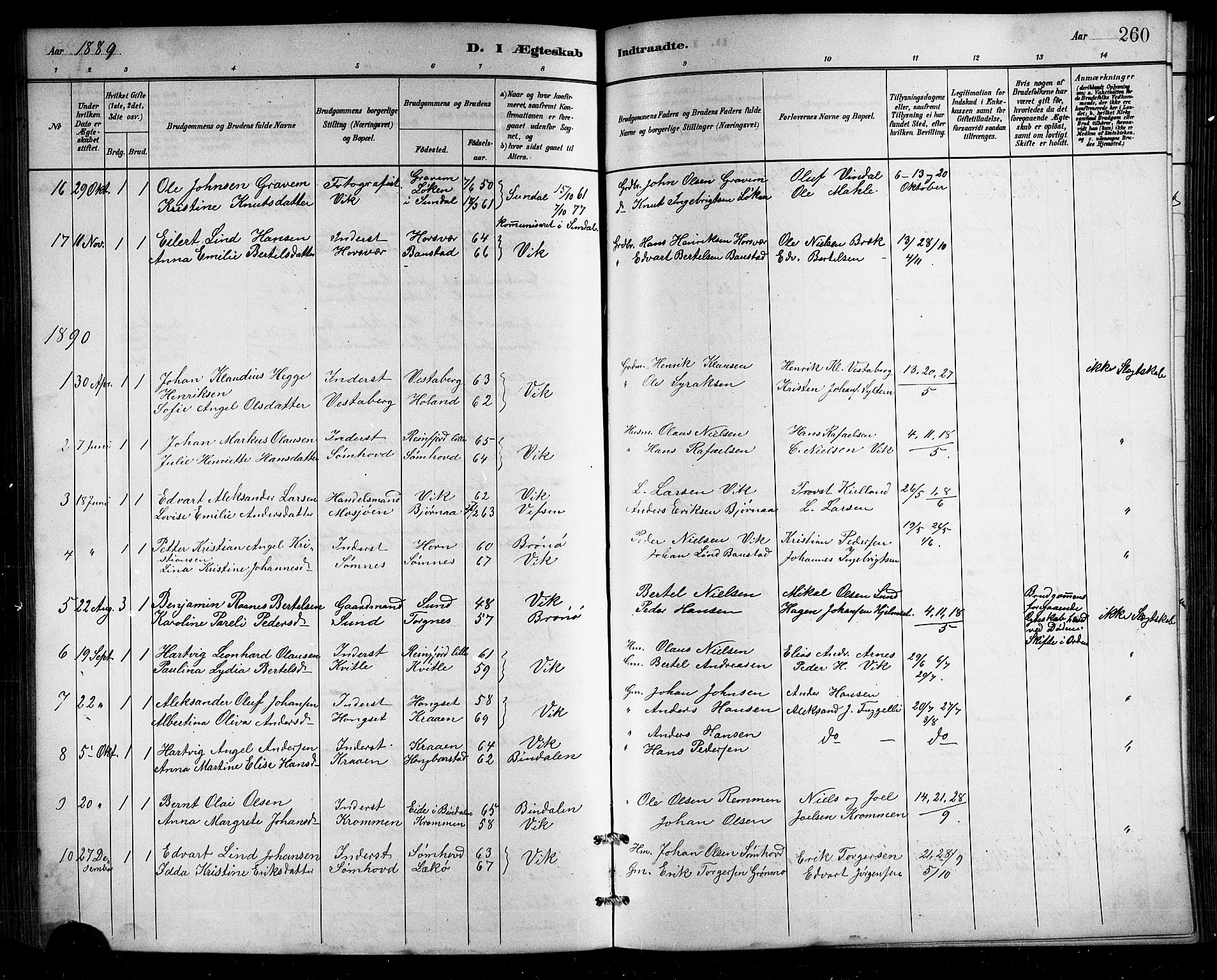 Ministerialprotokoller, klokkerbøker og fødselsregistre - Nordland, SAT/A-1459/812/L0188: Parish register (copy) no. 812C06, 1884-1912, p. 260