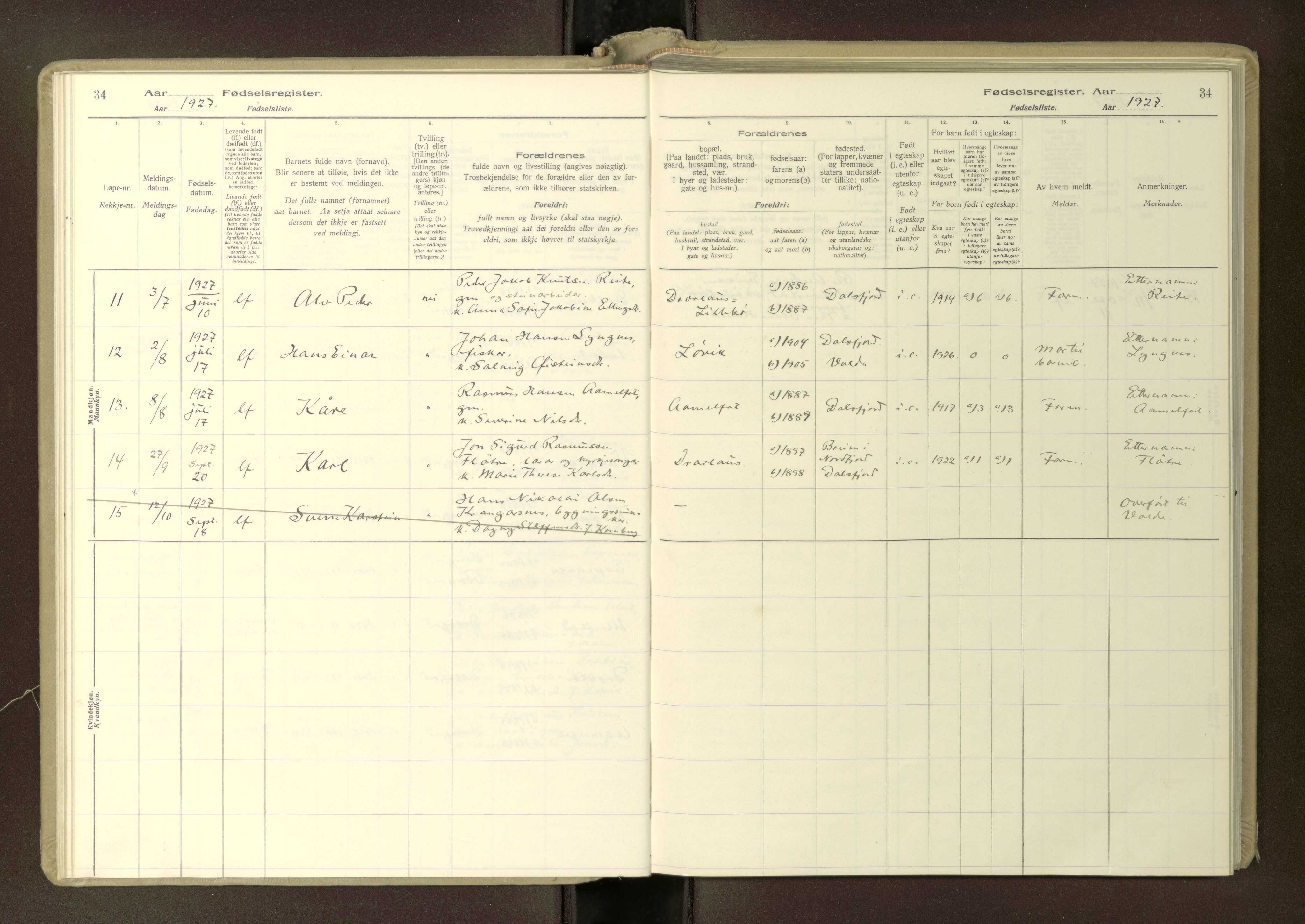 Ministerialprotokoller, klokkerbøker og fødselsregistre - Møre og Romsdal, AV/SAT-A-1454/512/L0173: Birth register no. 512---, 1916-1982, p. 34