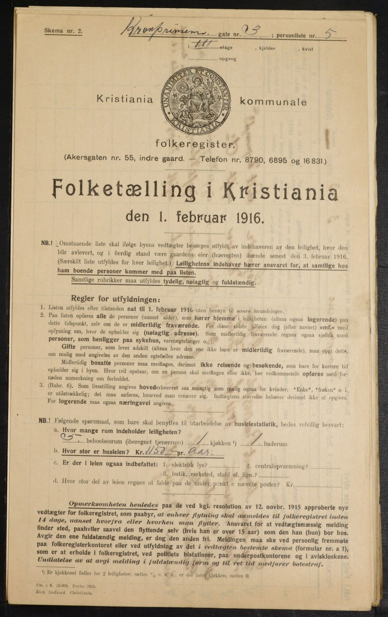 OBA, Municipal Census 1916 for Kristiania, 1916, p. 55708