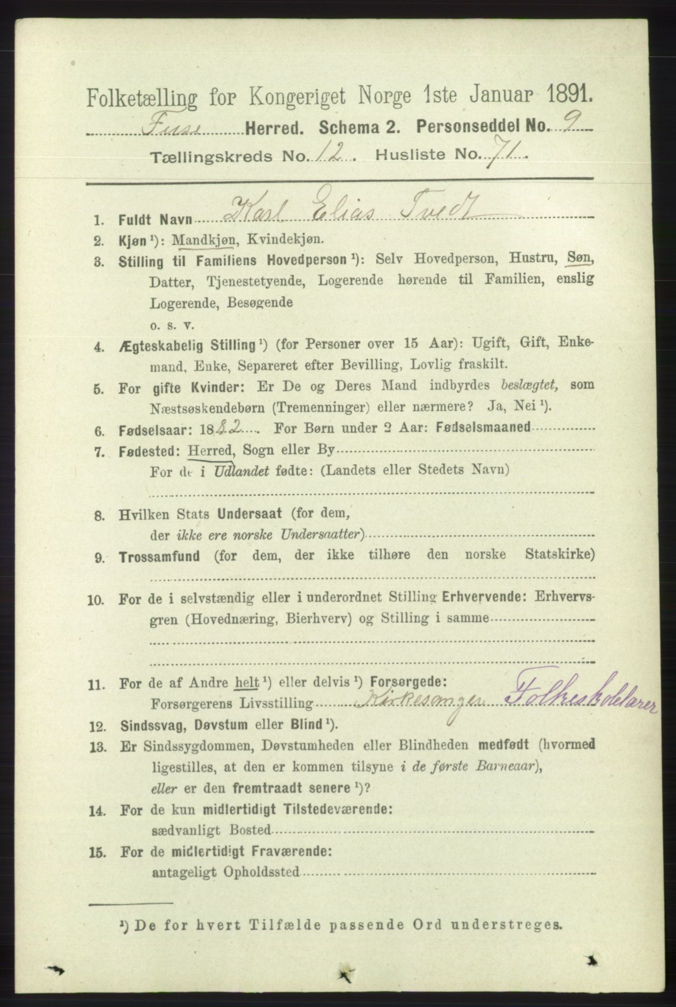 RA, 1891 census for 1241 Fusa, 1891, p. 2789