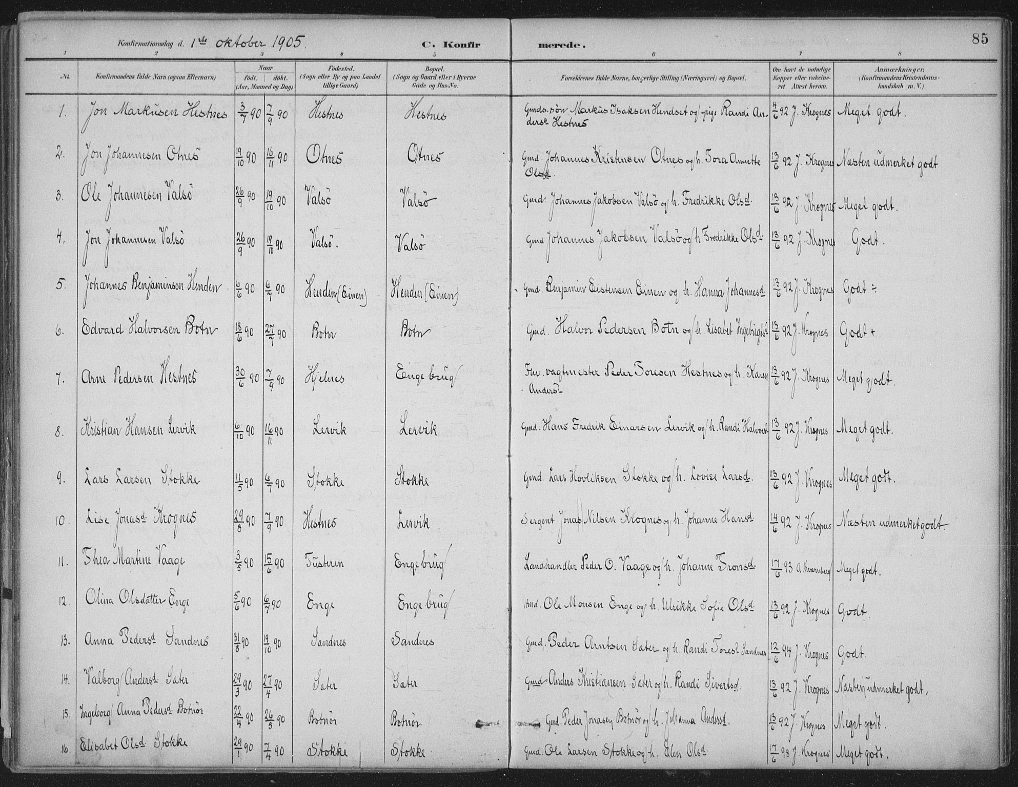 Ministerialprotokoller, klokkerbøker og fødselsregistre - Møre og Romsdal, AV/SAT-A-1454/580/L0925: Parish register (official) no. 580A02, 1888-1913, p. 85