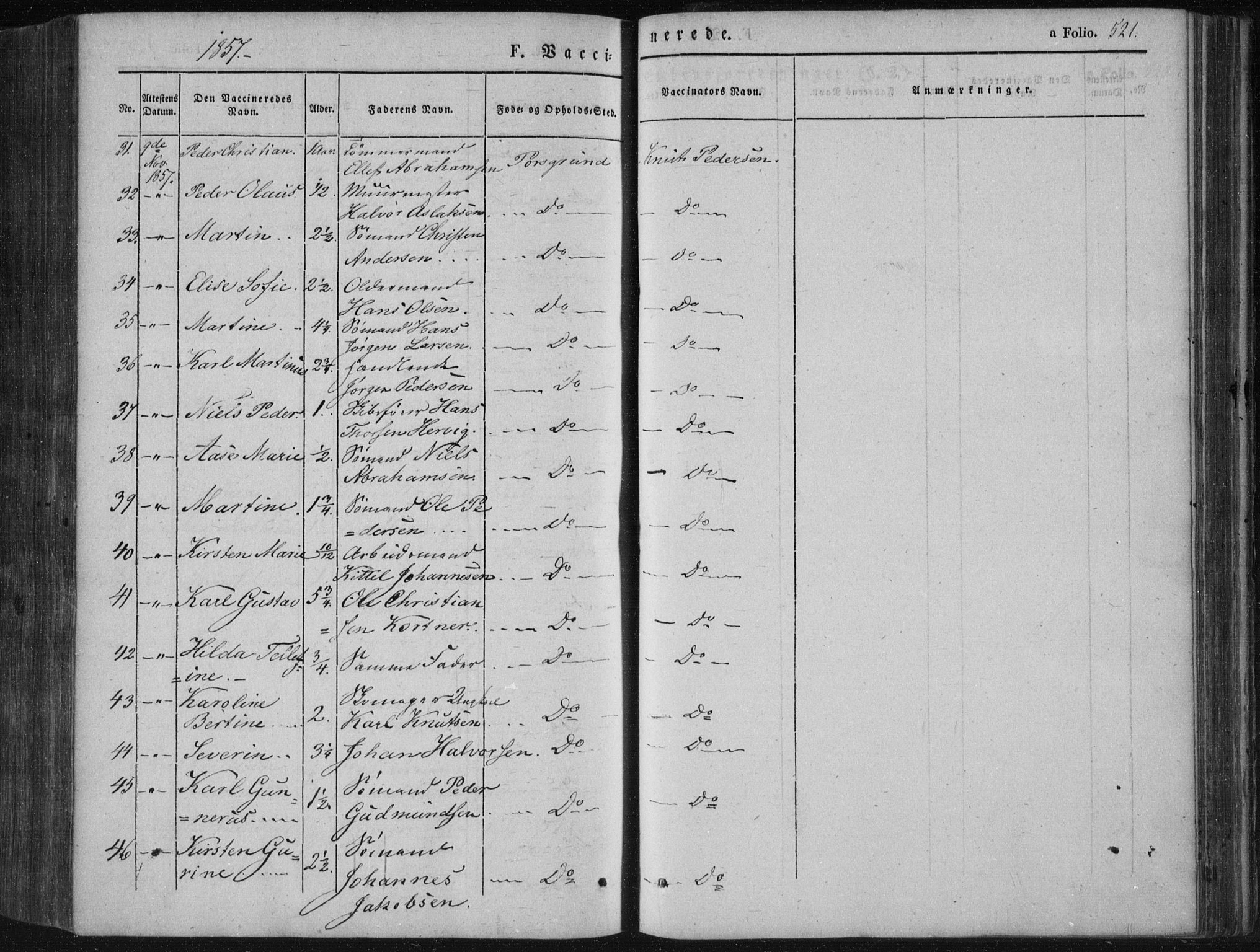 Porsgrunn kirkebøker , SAKO/A-104/F/Fa/L0006: Parish register (official) no. 6, 1841-1857, p. 521