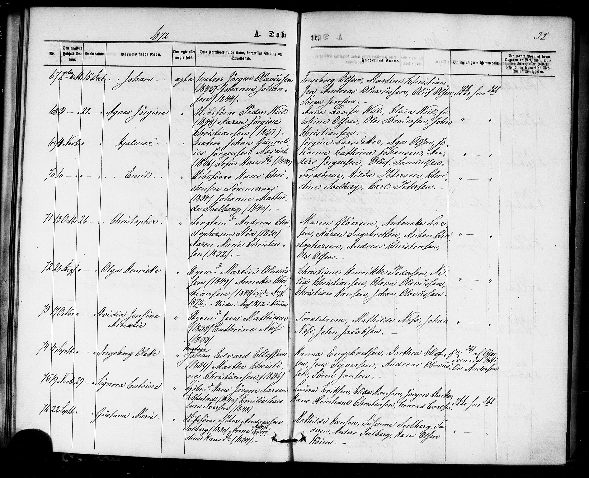 Strømm kirkebøker, AV/SAKO-A-322/F/Fa/L0002: Parish register (official) no. I 2, 1870-1877, p. 32