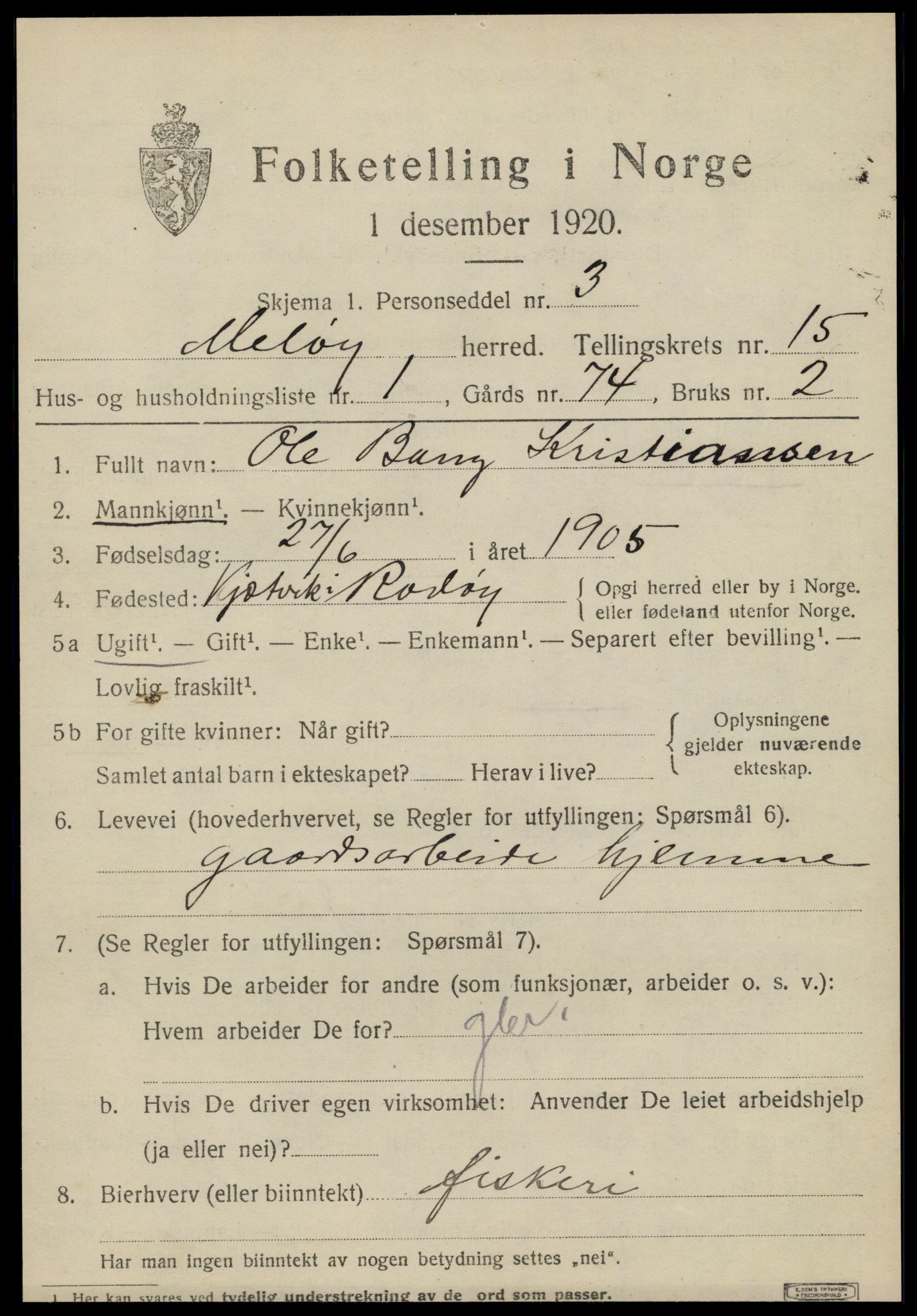 SAT, 1920 census for Meløy, 1920, p. 10055