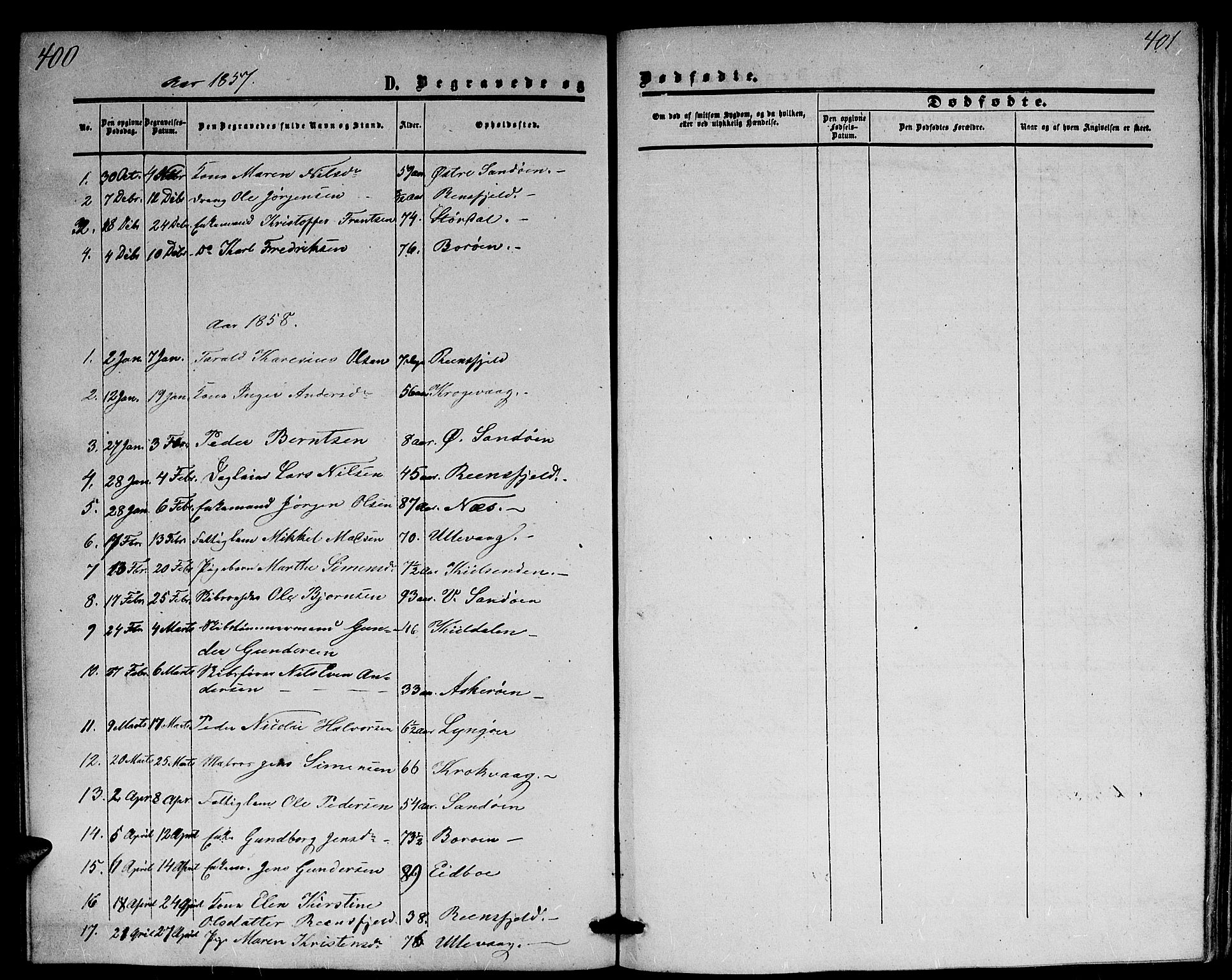 Dypvåg sokneprestkontor, SAK/1111-0007/F/Fb/Fba/L0011: Parish register (copy) no. B 11, 1857-1872, p. 400-401