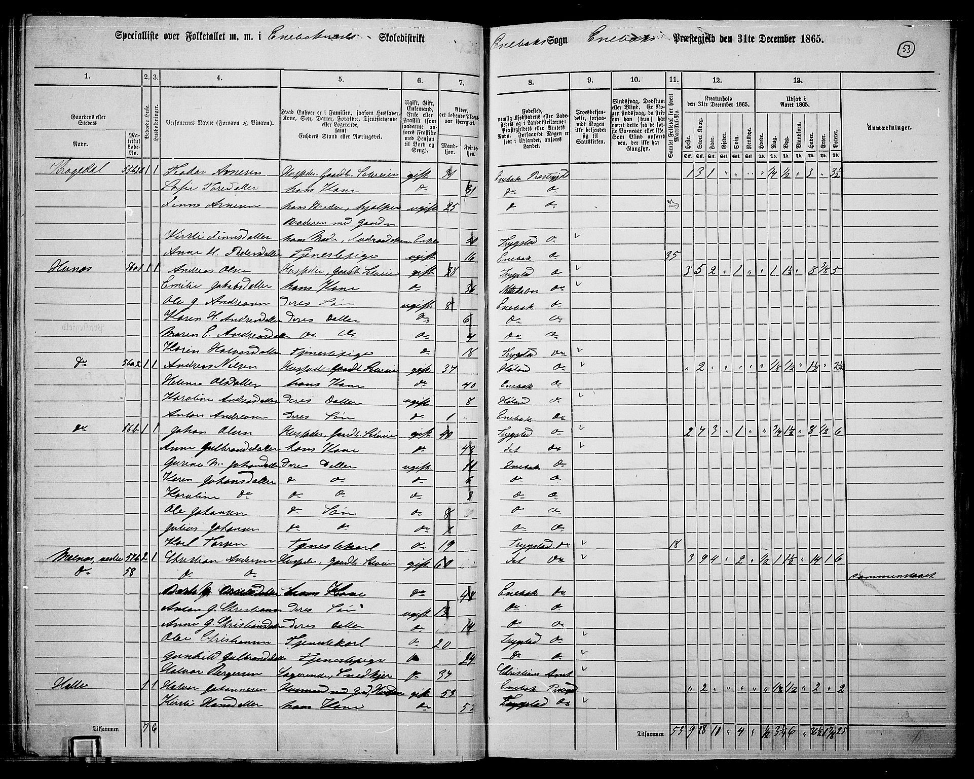 RA, 1865 census for Enebakk, 1865, p. 50