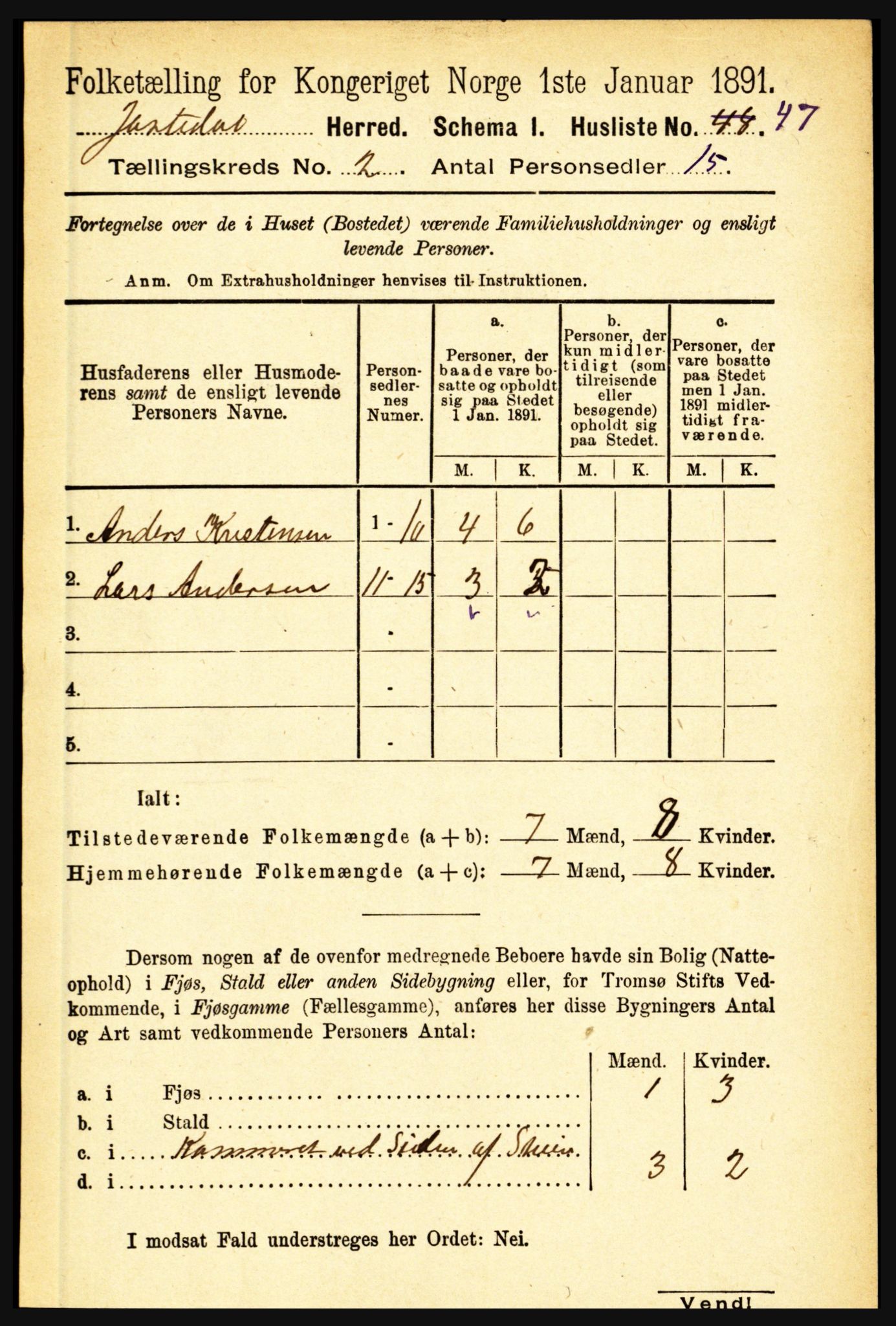 RA, 1891 census for 1427 Jostedal, 1891, p. 498