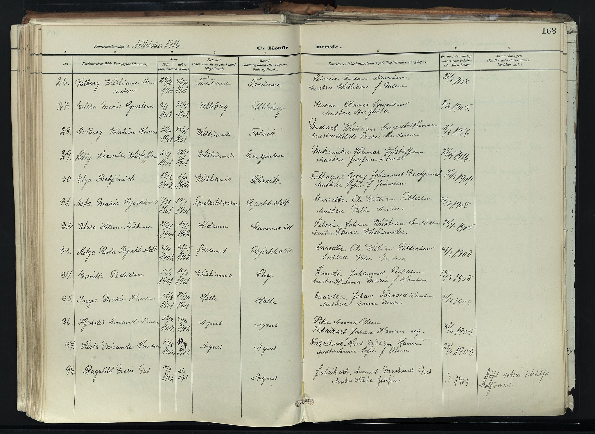 Brunlanes kirkebøker, SAKO/A-342/F/Fc/L0003: Parish register (official) no. III 3, 1900-1922, p. 168
