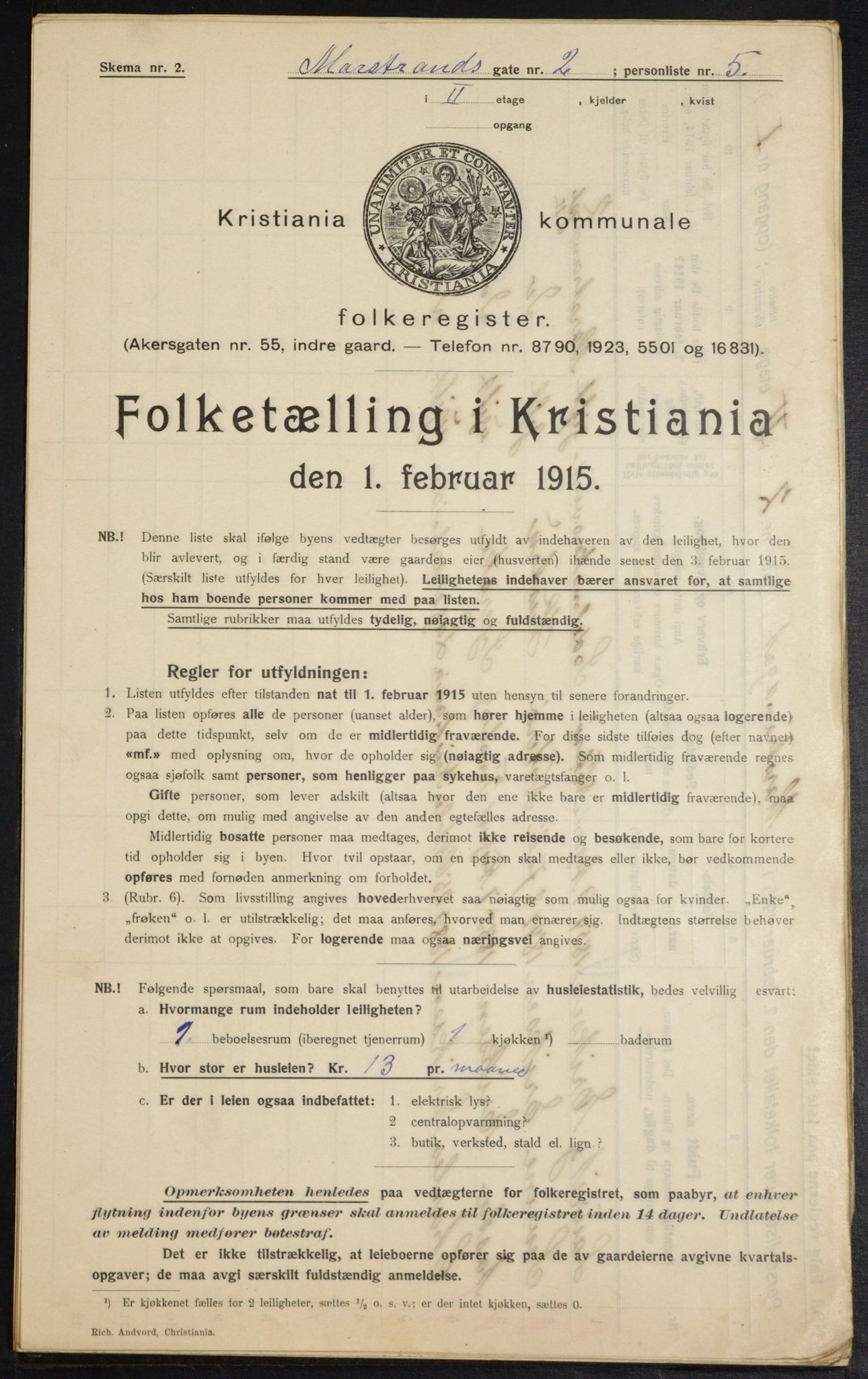 OBA, Municipal Census 1915 for Kristiania, 1915, p. 64092