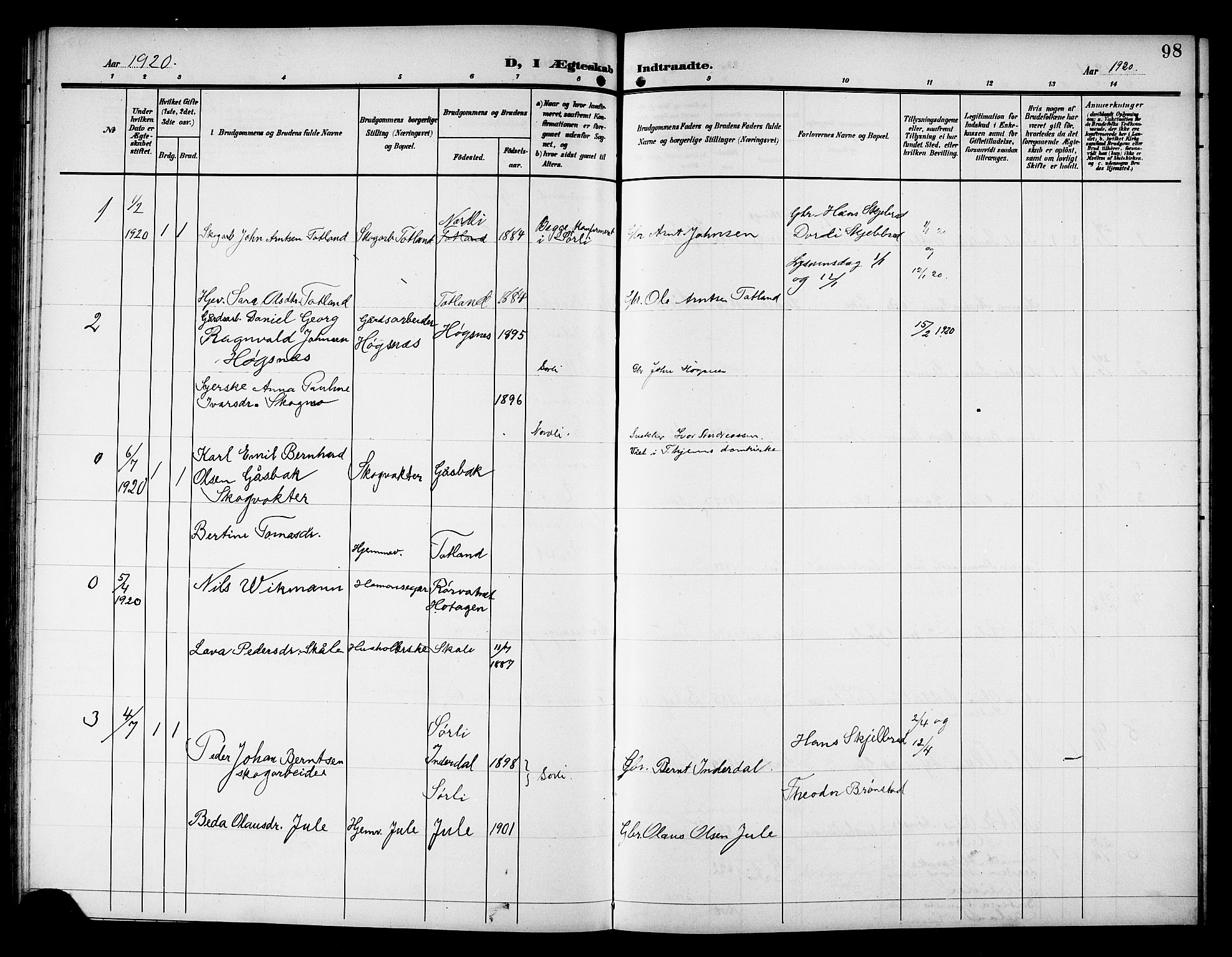 Ministerialprotokoller, klokkerbøker og fødselsregistre - Nord-Trøndelag, SAT/A-1458/757/L0506: Parish register (copy) no. 757C01, 1904-1922, p. 98