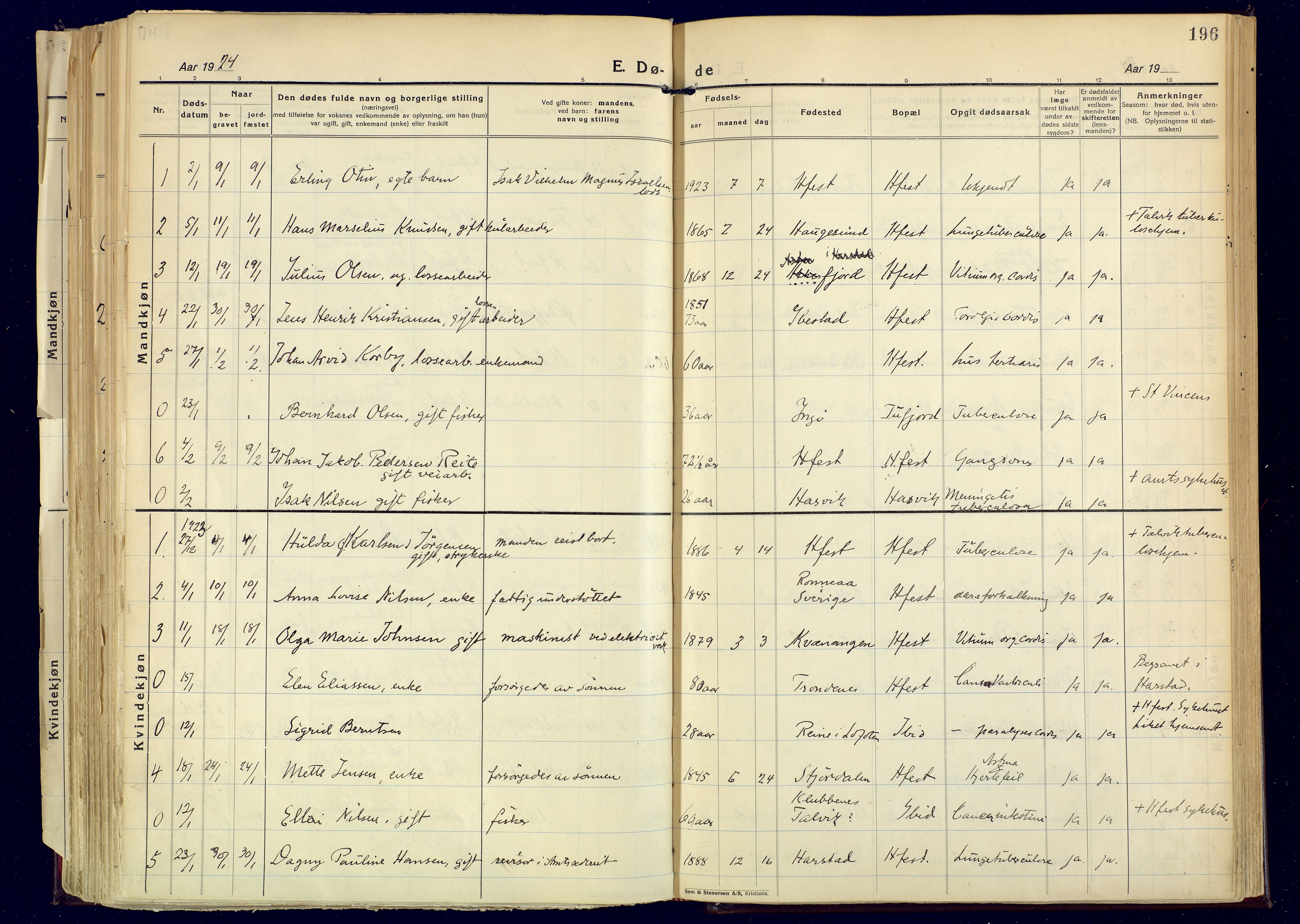 Hammerfest sokneprestkontor, AV/SATØ-S-1347/H/Ha/L0017.kirke: Parish register (official) no. 17, 1923-1933, p. 196