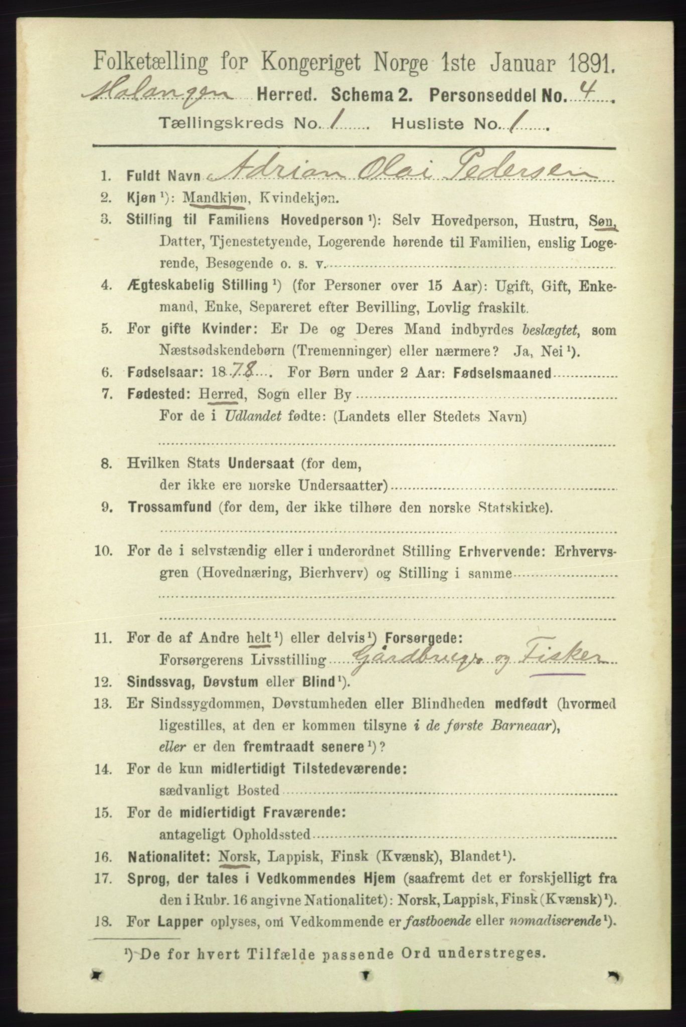 RA, 1891 census for 1932 Malangen, 1891, p. 66