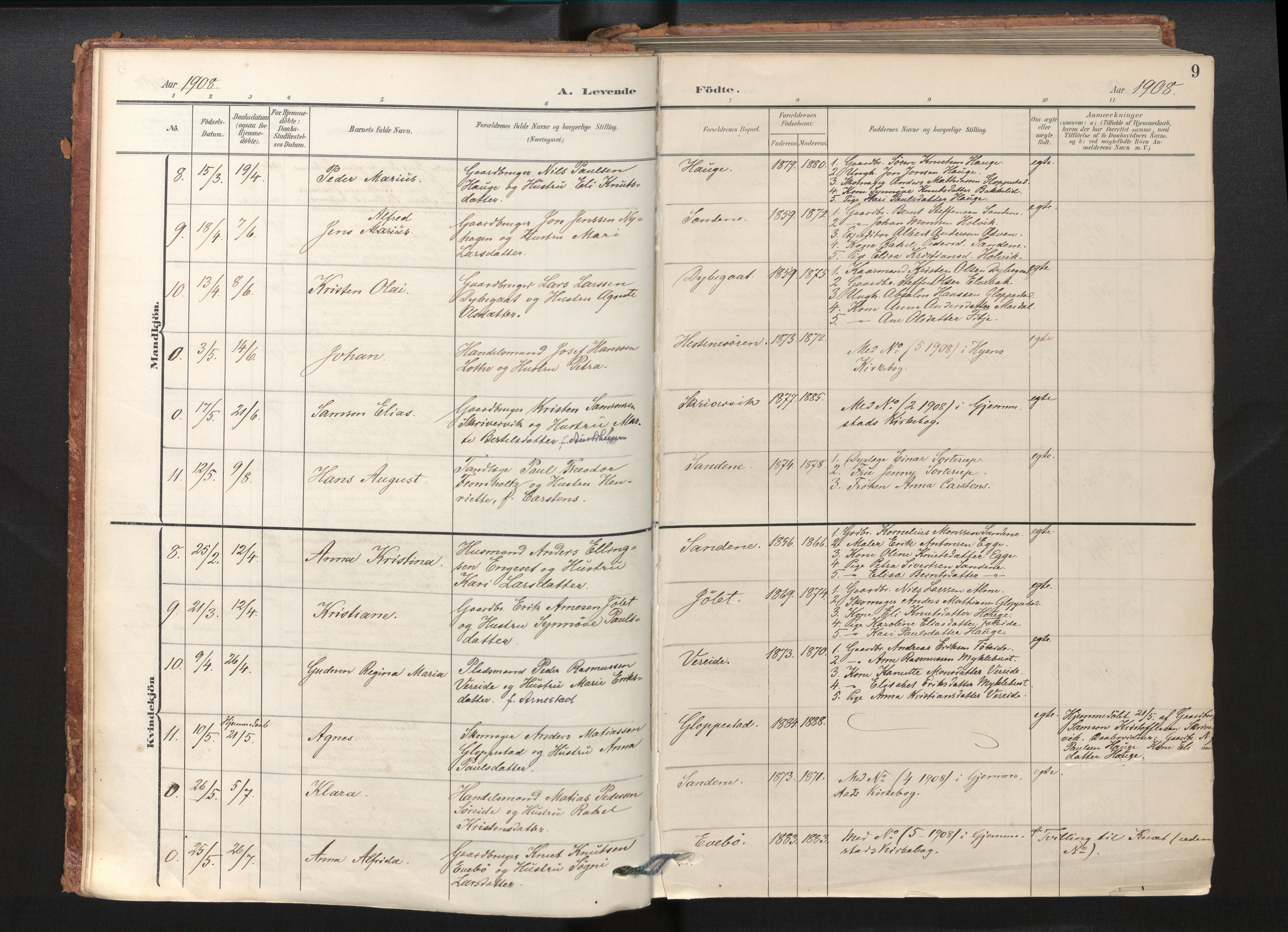 Gloppen sokneprestembete, SAB/A-80101/H/Haa/Haab/L0002: Parish register (official) no. B 2, 1906-1932, p. 8b-9a