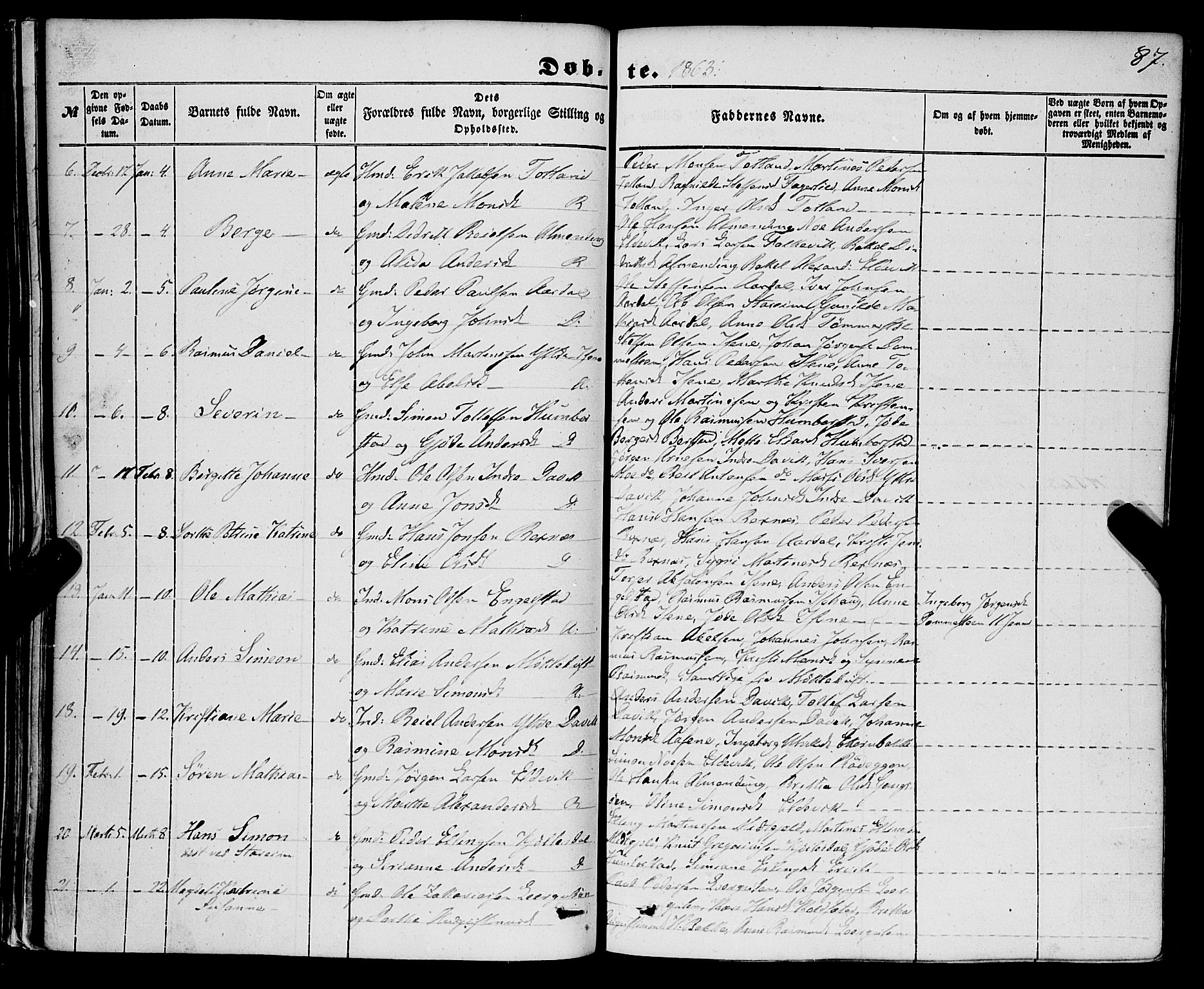 Davik sokneprestembete, AV/SAB-A-79701/H/Haa/Haaa/L0005: Parish register (official) no. A 5, 1850-1866, p. 87