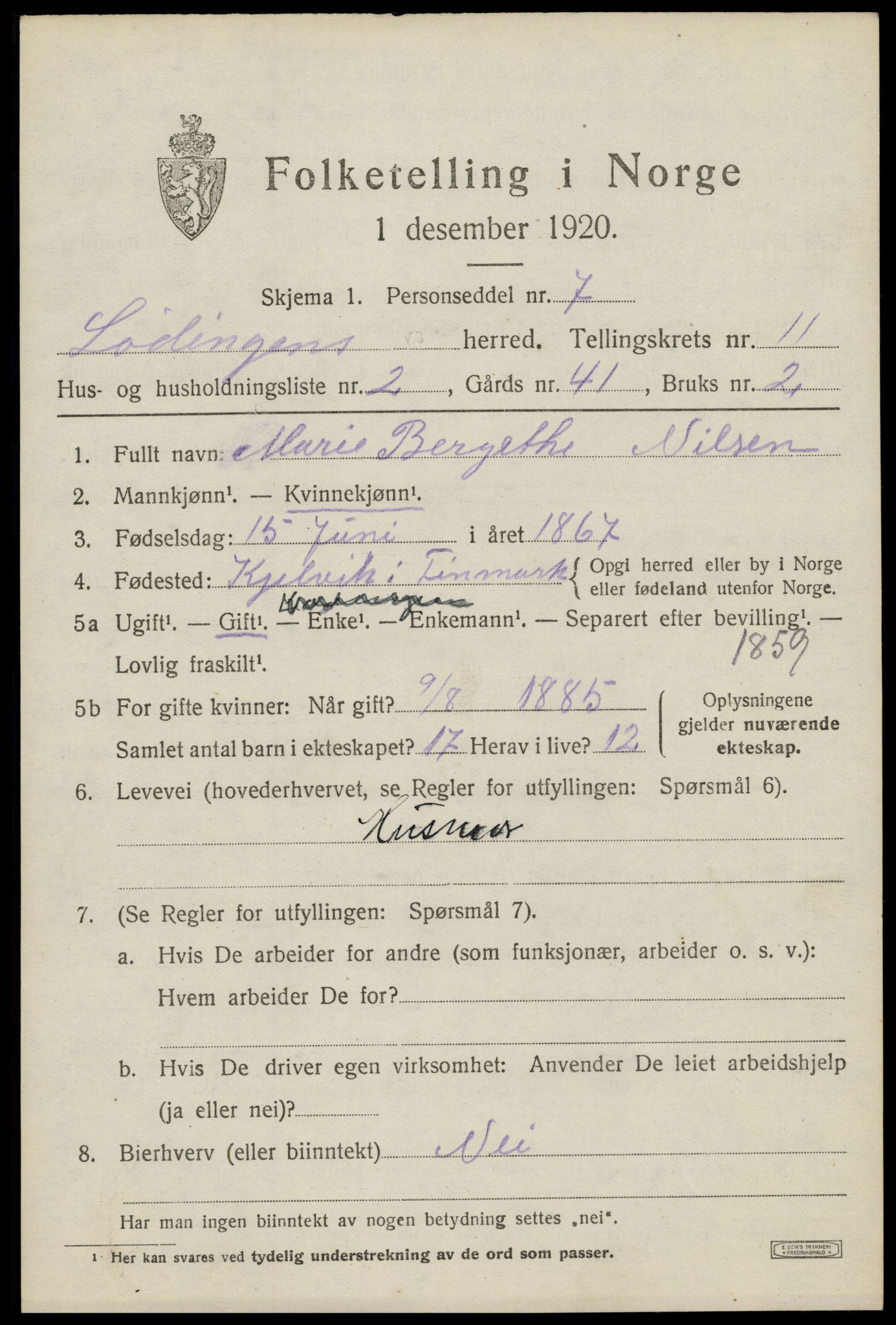 SAT, 1920 census for Lødingen, 1920, p. 6211