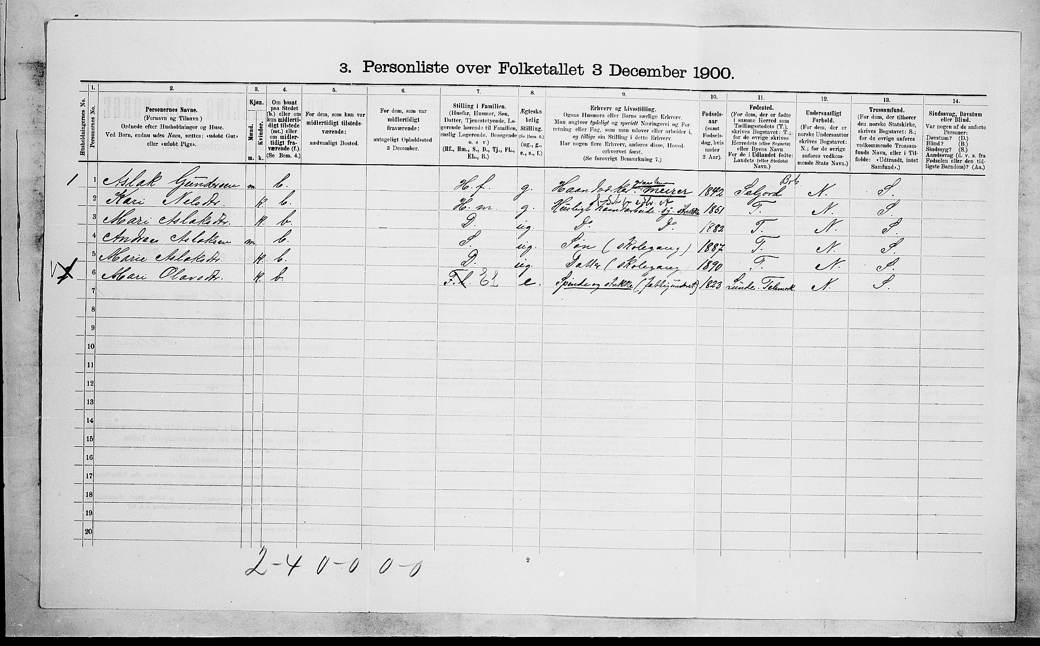SAKO, 1900 census for Drangedal, 1900, p. 911