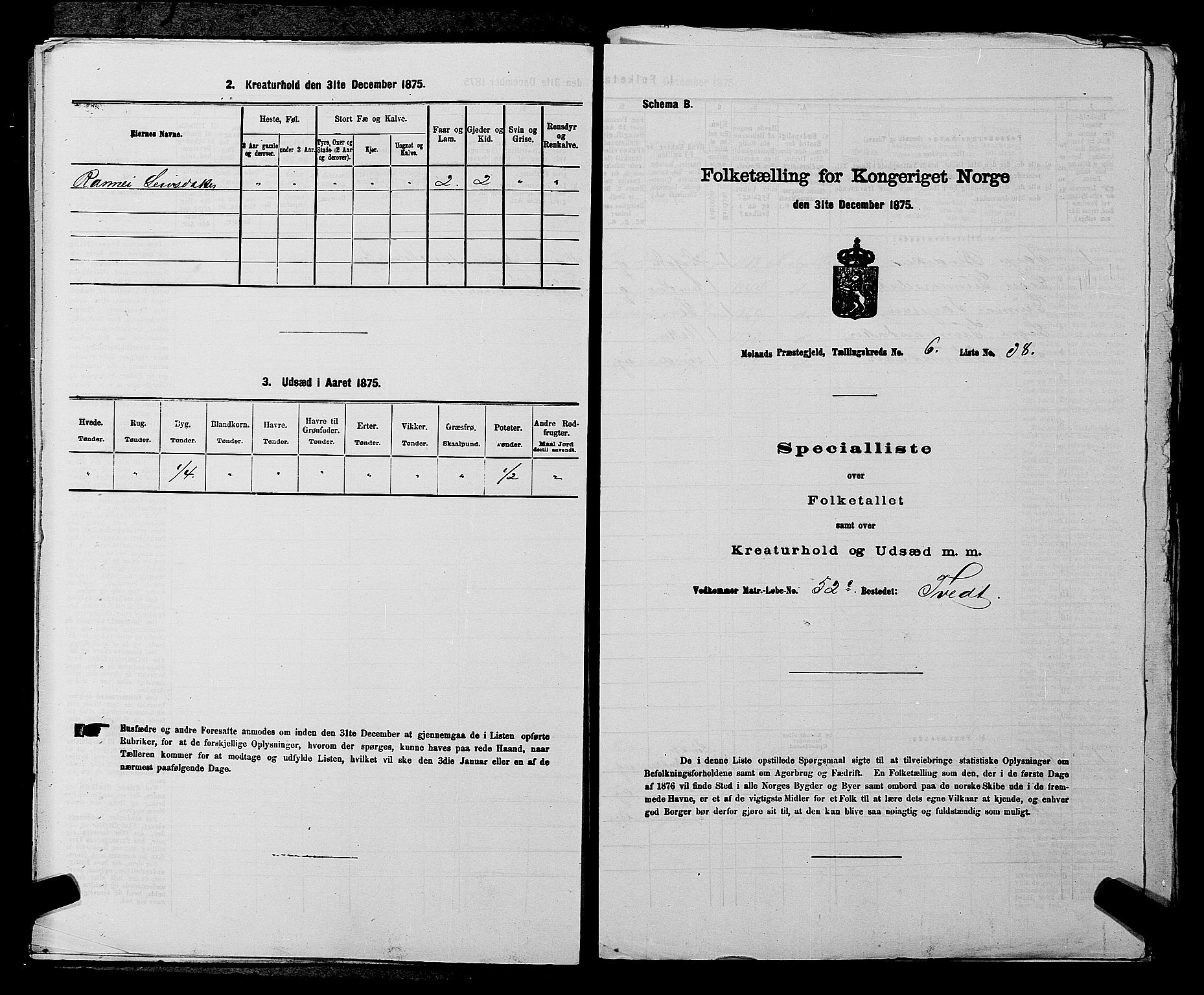 SAKO, 1875 census for 0831P Moland, 1875, p. 617