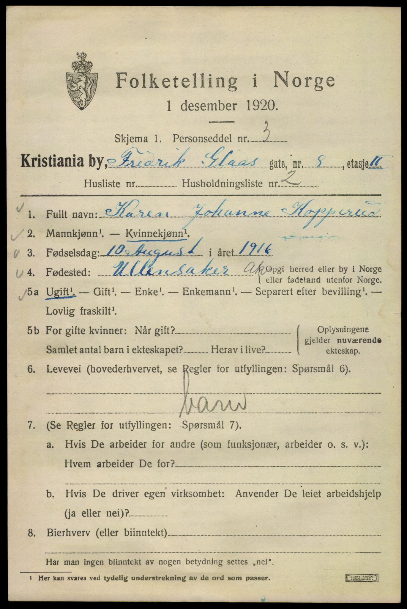 SAO, 1920 census for Kristiania, 1920, p. 237215