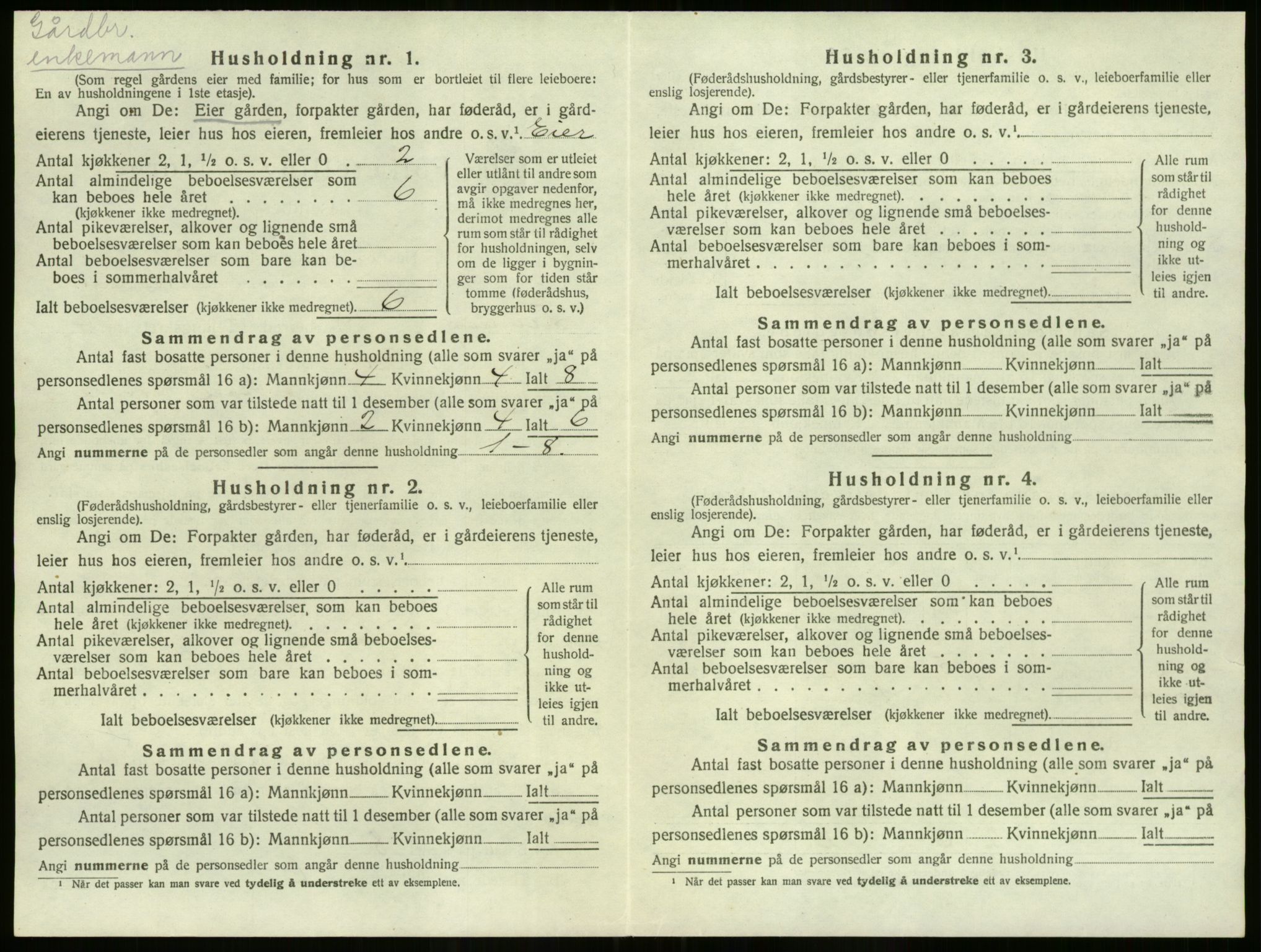 SAO, 1920 census for Feiring, 1920, p. 421