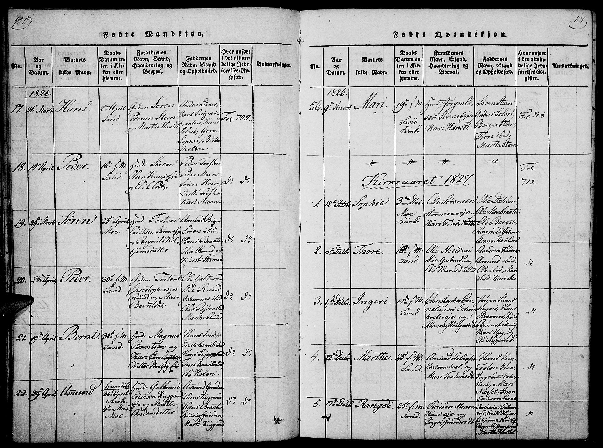 Nord-Odal prestekontor, AV/SAH-PREST-032/H/Ha/Haa/L0001: Parish register (official) no. 1, 1819-1838, p. 100-101