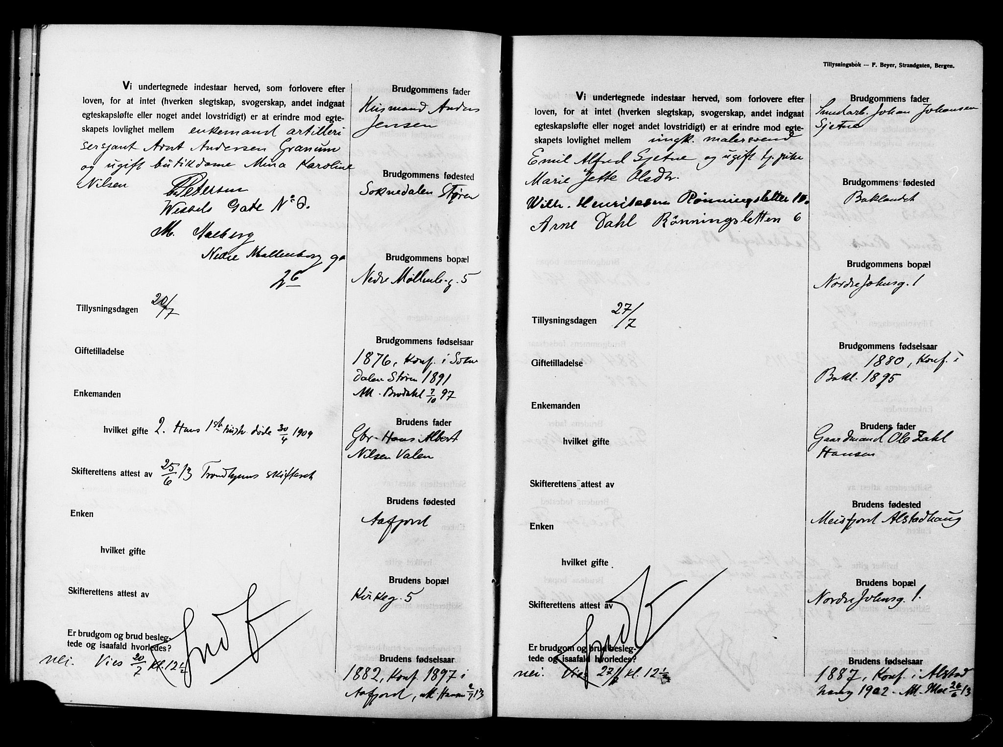 Ministerialprotokoller, klokkerbøker og fødselsregistre - Sør-Trøndelag, AV/SAT-A-1456/604/L0194: Banns register no. 604A15, 1912-1916