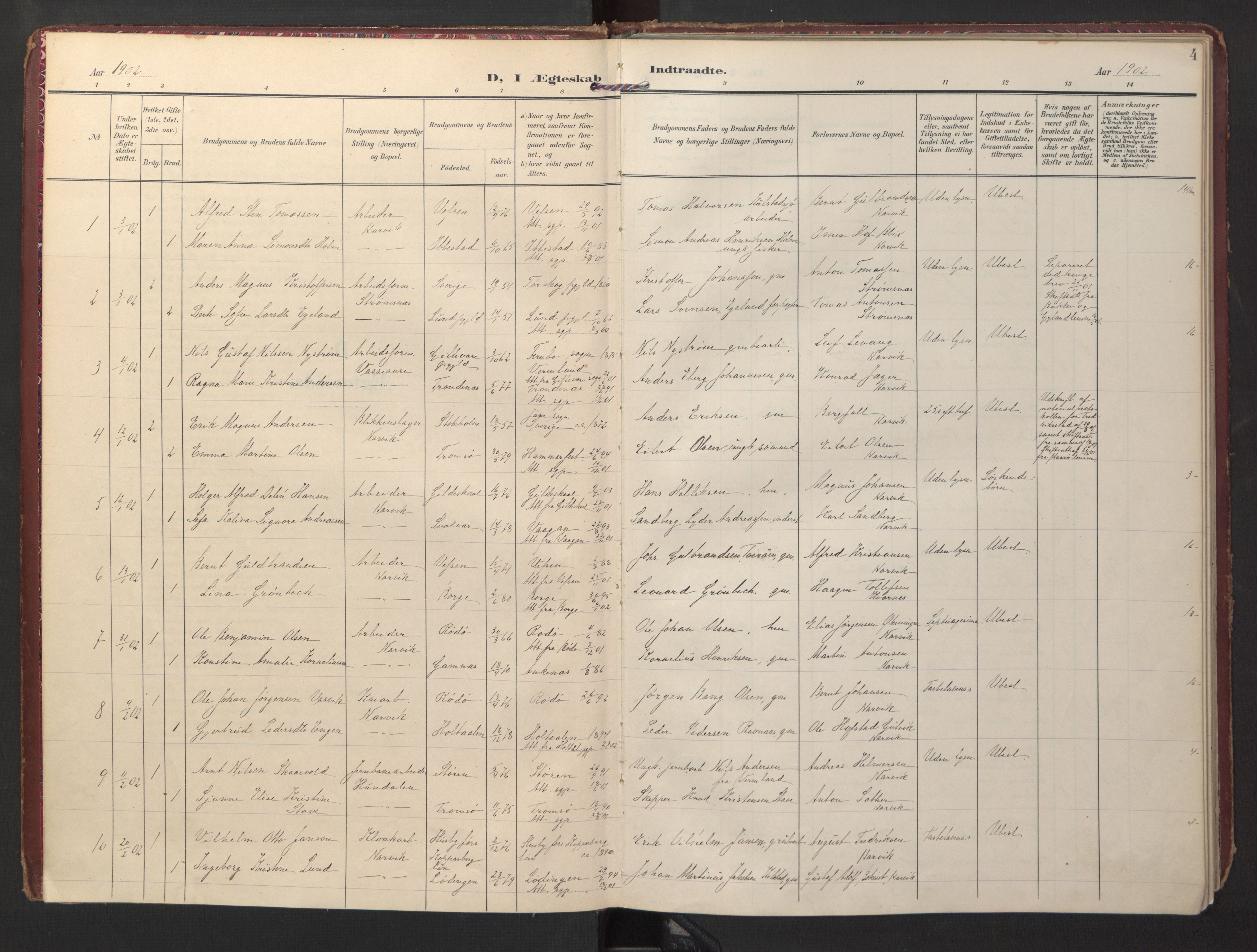 Ministerialprotokoller, klokkerbøker og fødselsregistre - Nordland, SAT/A-1459/871/L0999: Parish register (official) no. 871A15, 1902-1917, p. 4