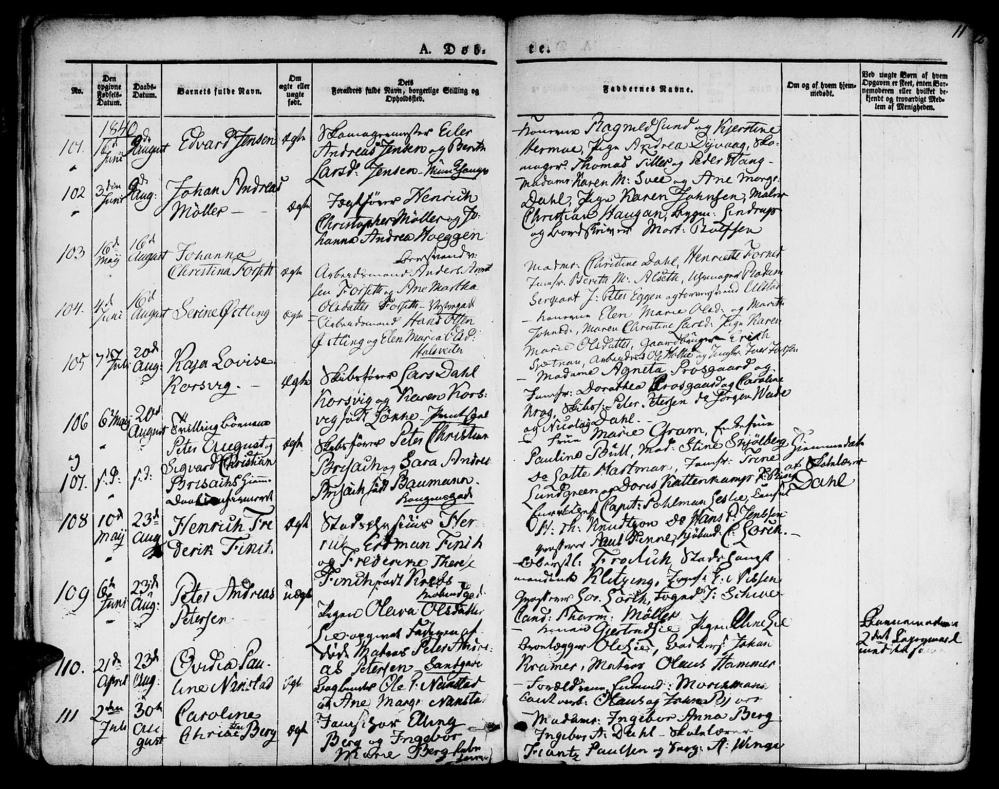 Ministerialprotokoller, klokkerbøker og fødselsregistre - Sør-Trøndelag, SAT/A-1456/601/L0048: Parish register (official) no. 601A16, 1840-1847, p. 11