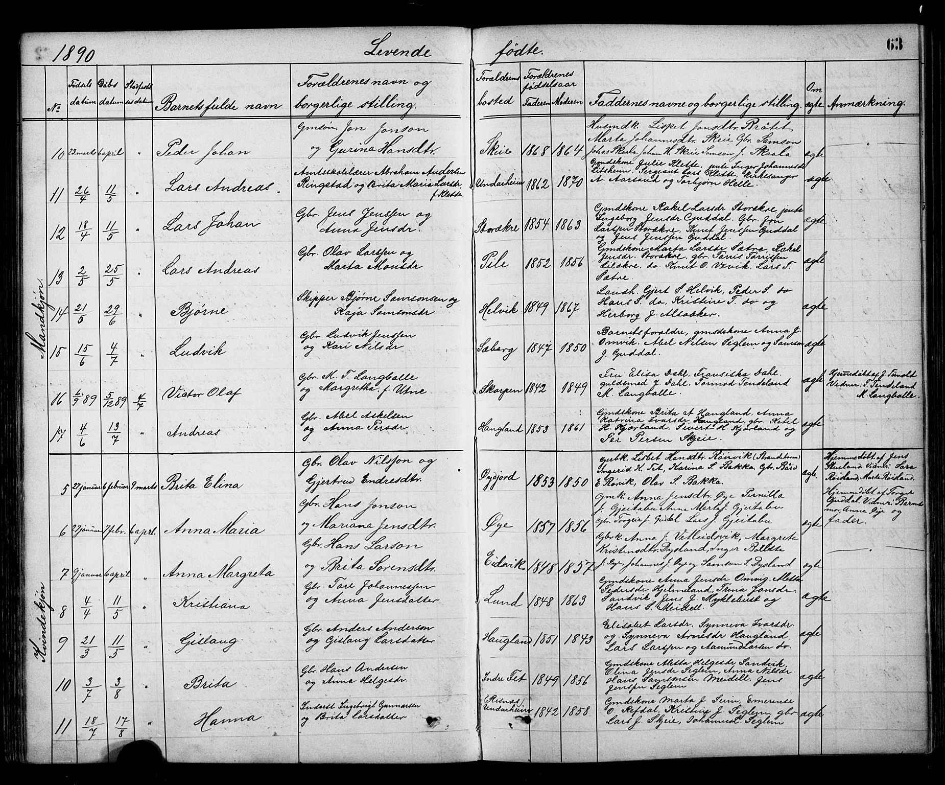 Kvinnherad sokneprestembete, SAB/A-76401/H/Hab: Parish register (copy) no. A 2, 1873-1900, p. 63
