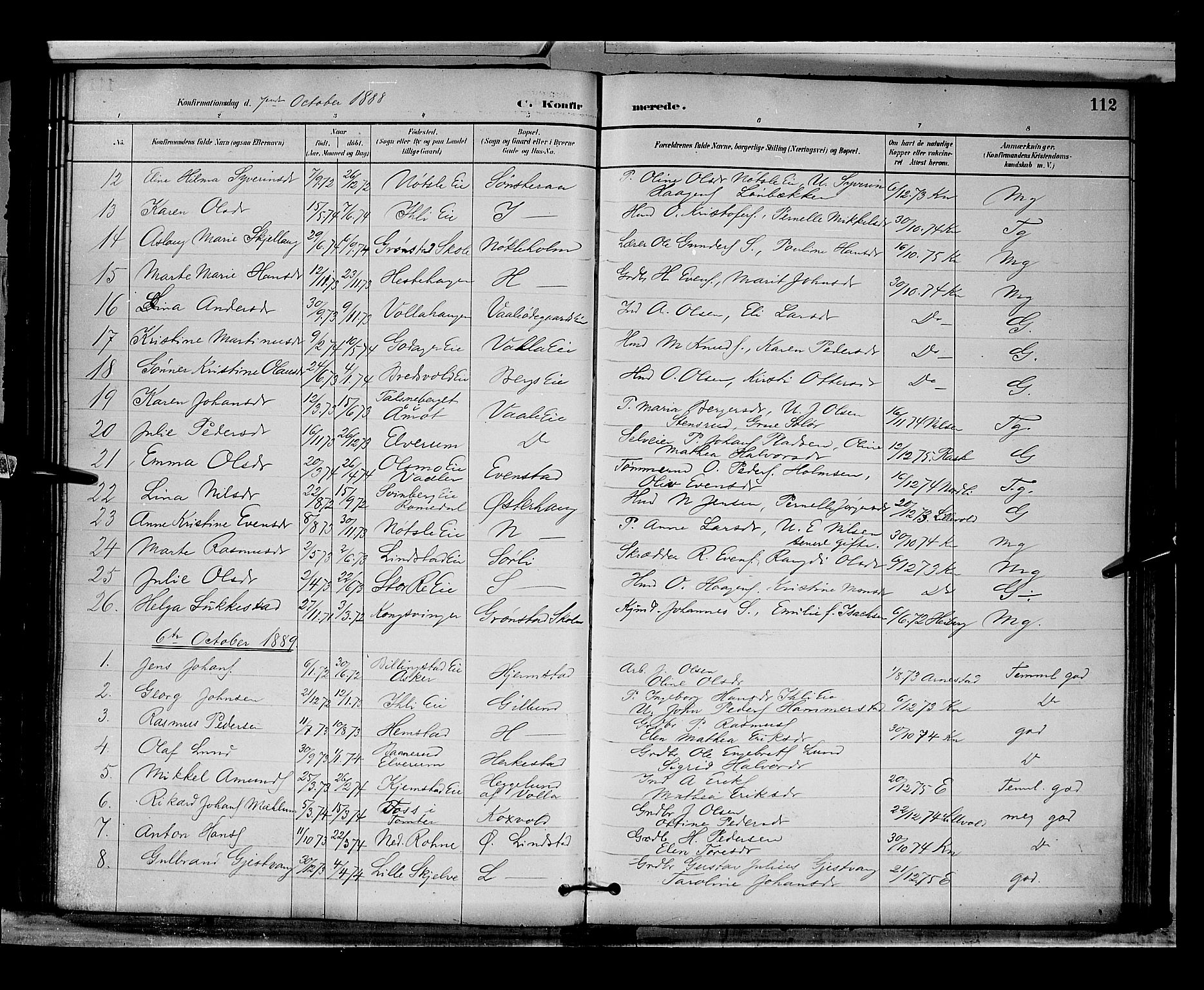 Stange prestekontor, SAH/PREST-002/L/L0009: Parish register (copy) no. 9, 1883-1899, p. 112