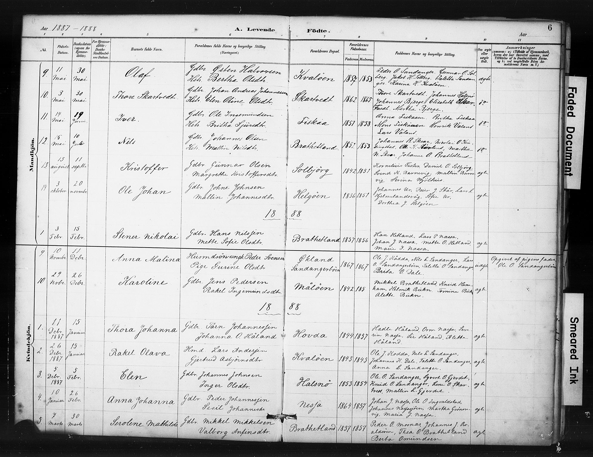 Hjelmeland sokneprestkontor, SAST/A-101843/01/IV/L0015: Parish register (official) no. A 15, 1887-1910, p. 6