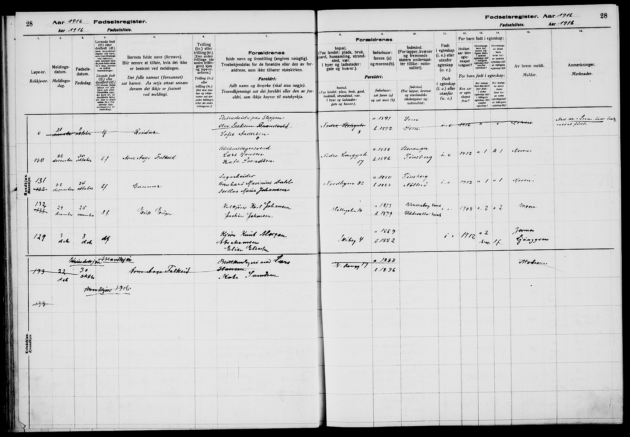 Tønsberg kirkebøker, AV/SAKO-A-330/J/Ja/L0001: Birth register no. 1, 1916-1922, p. 28