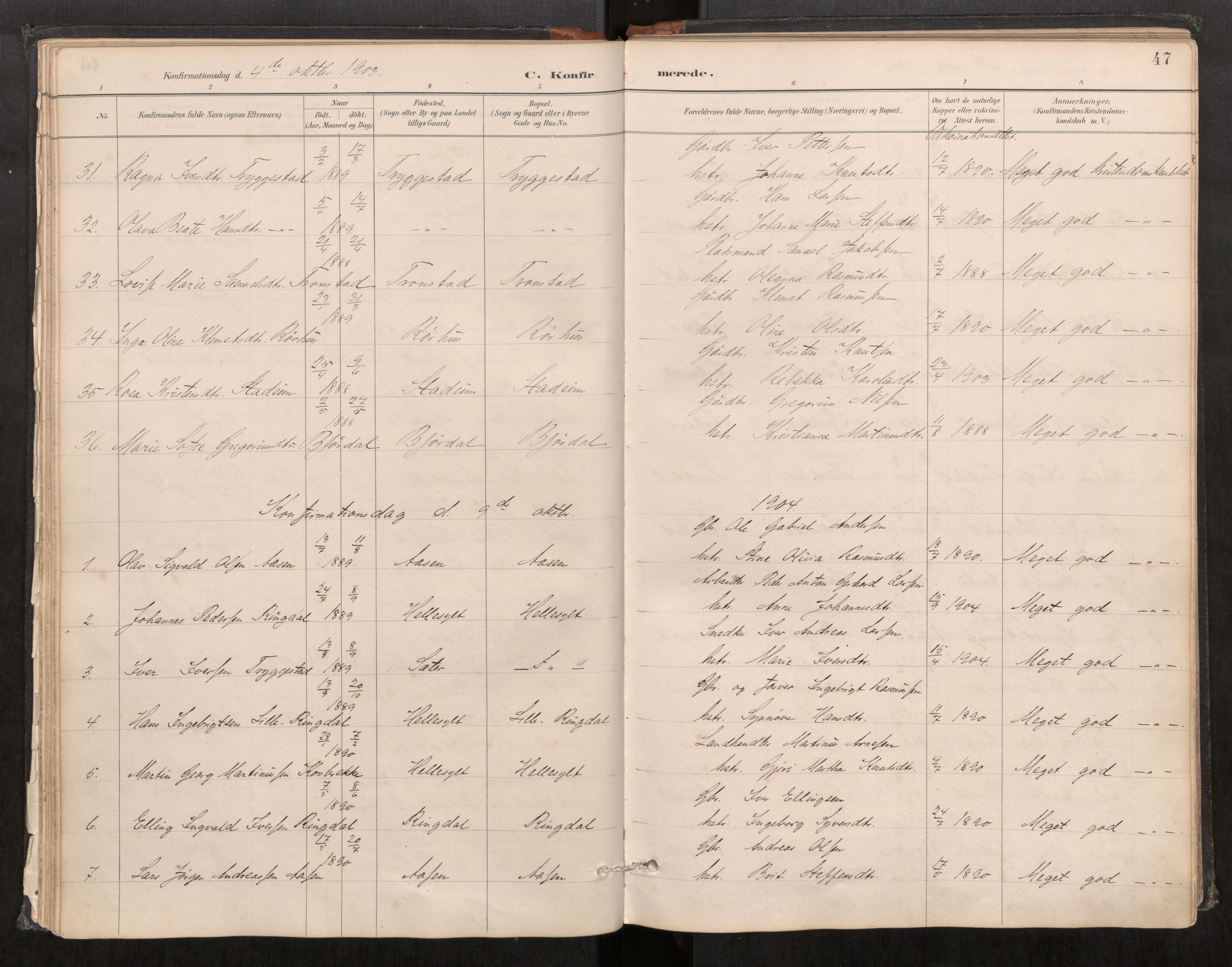 Sunnylven sokneprestkontor, SAT/A-1007: Parish register (official) no. 517A09, 1887-1910, p. 47