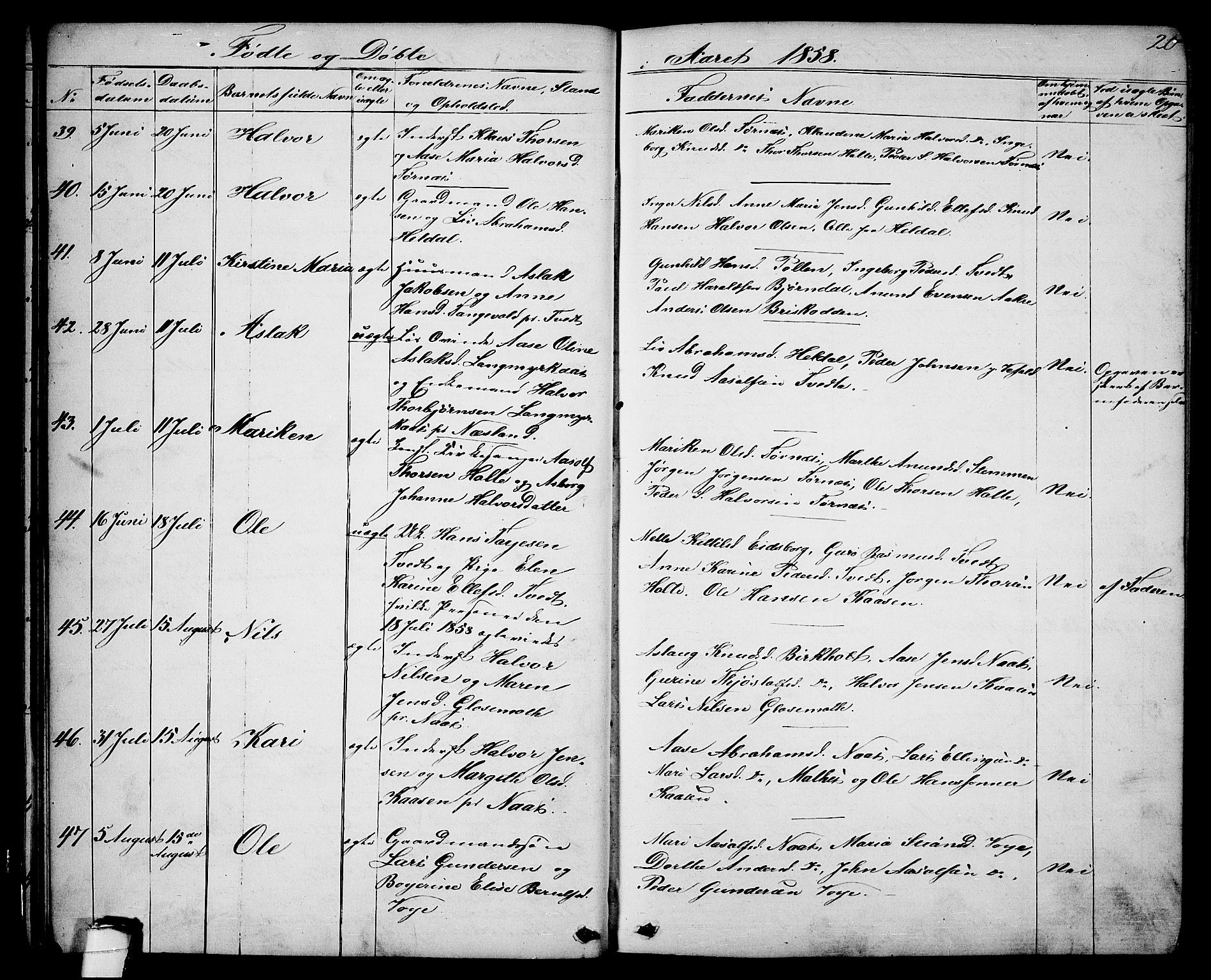 Drangedal kirkebøker, AV/SAKO-A-258/G/Ga/L0002: Parish register (copy) no. I 2, 1856-1887, p. 20