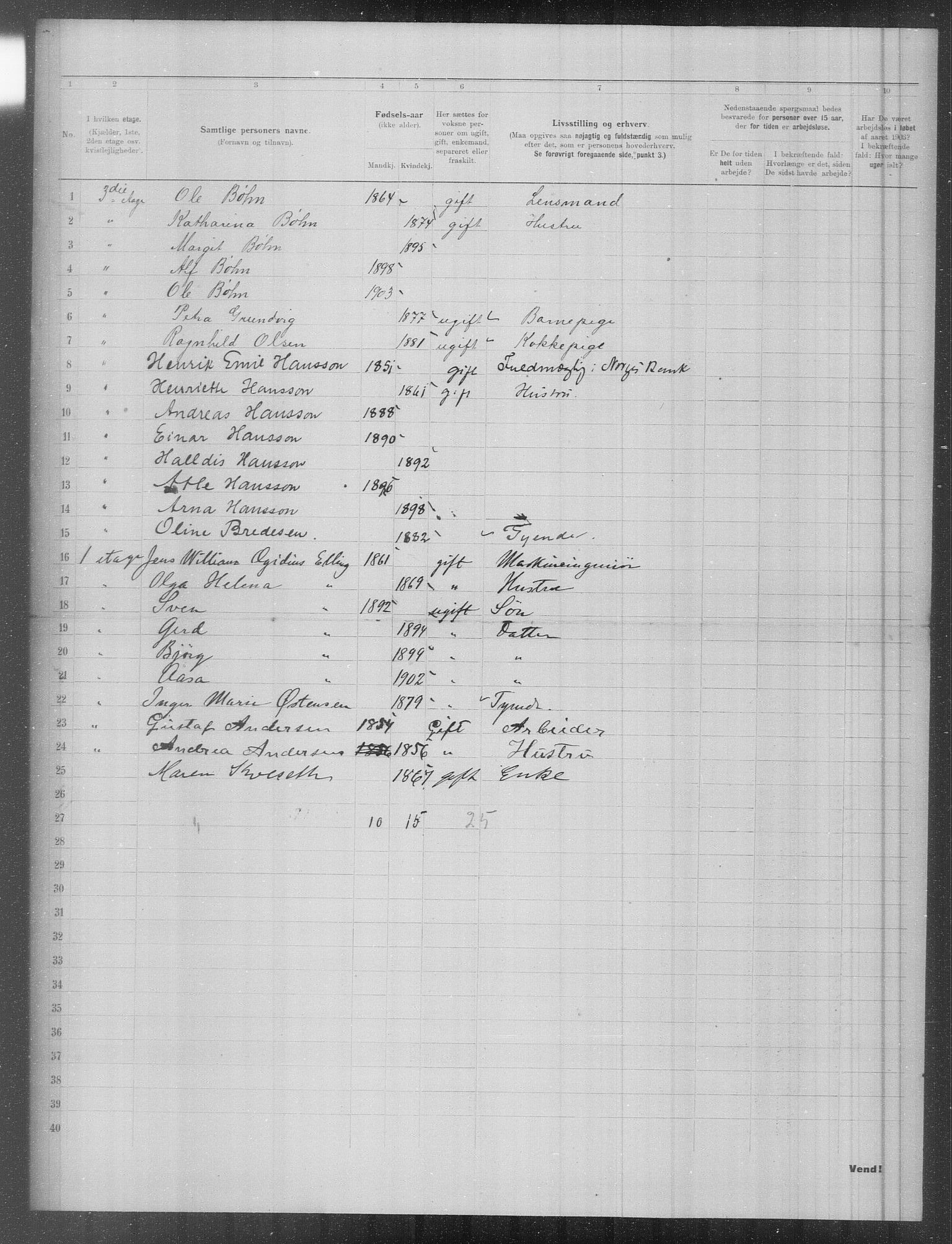 OBA, Municipal Census 1903 for Kristiania, 1903, p. 1637