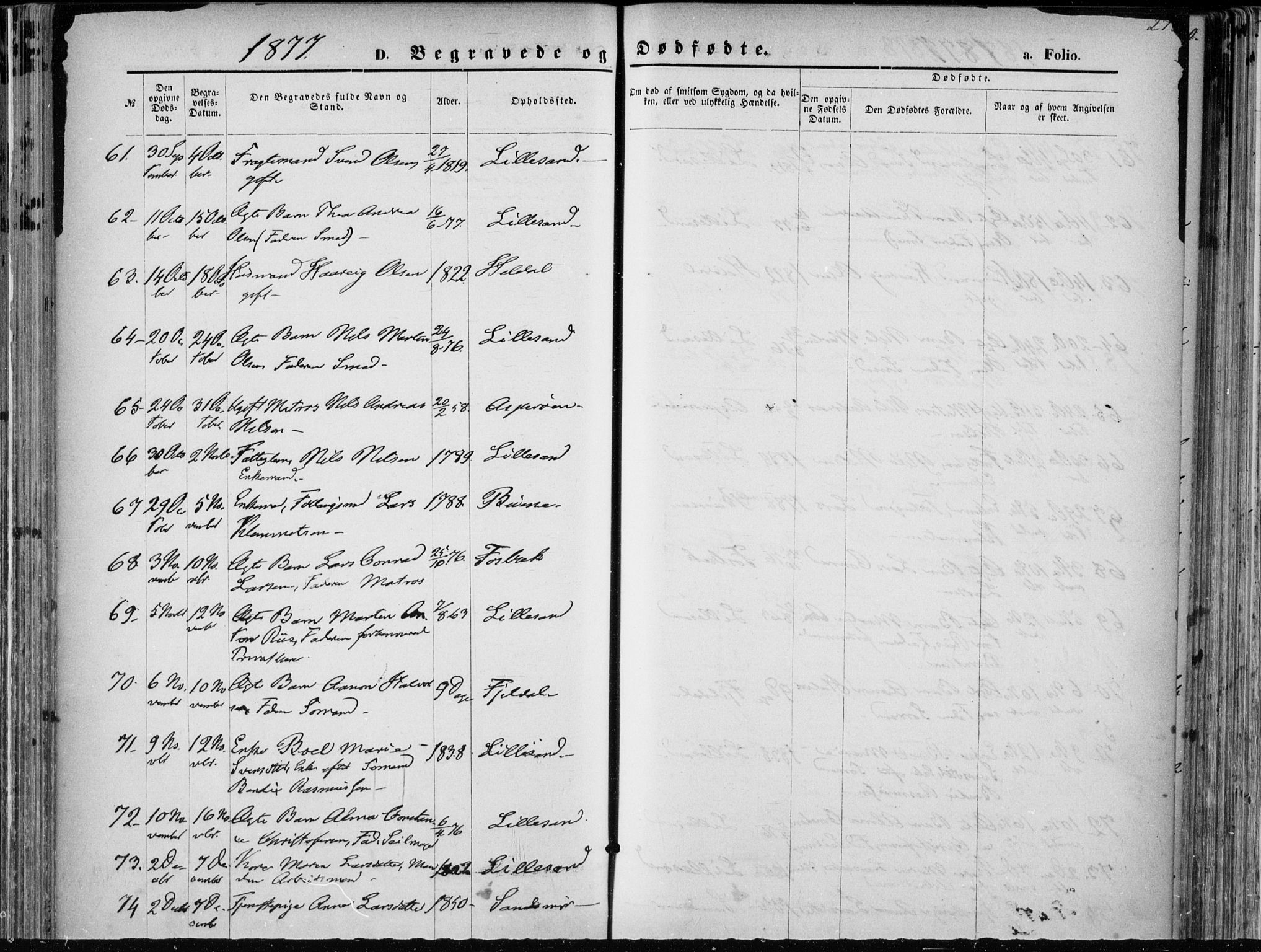 Vestre Moland sokneprestkontor, AV/SAK-1111-0046/F/Fa/Fab/L0008: Parish register (official) no. A 8, 1873-1883, p. 278