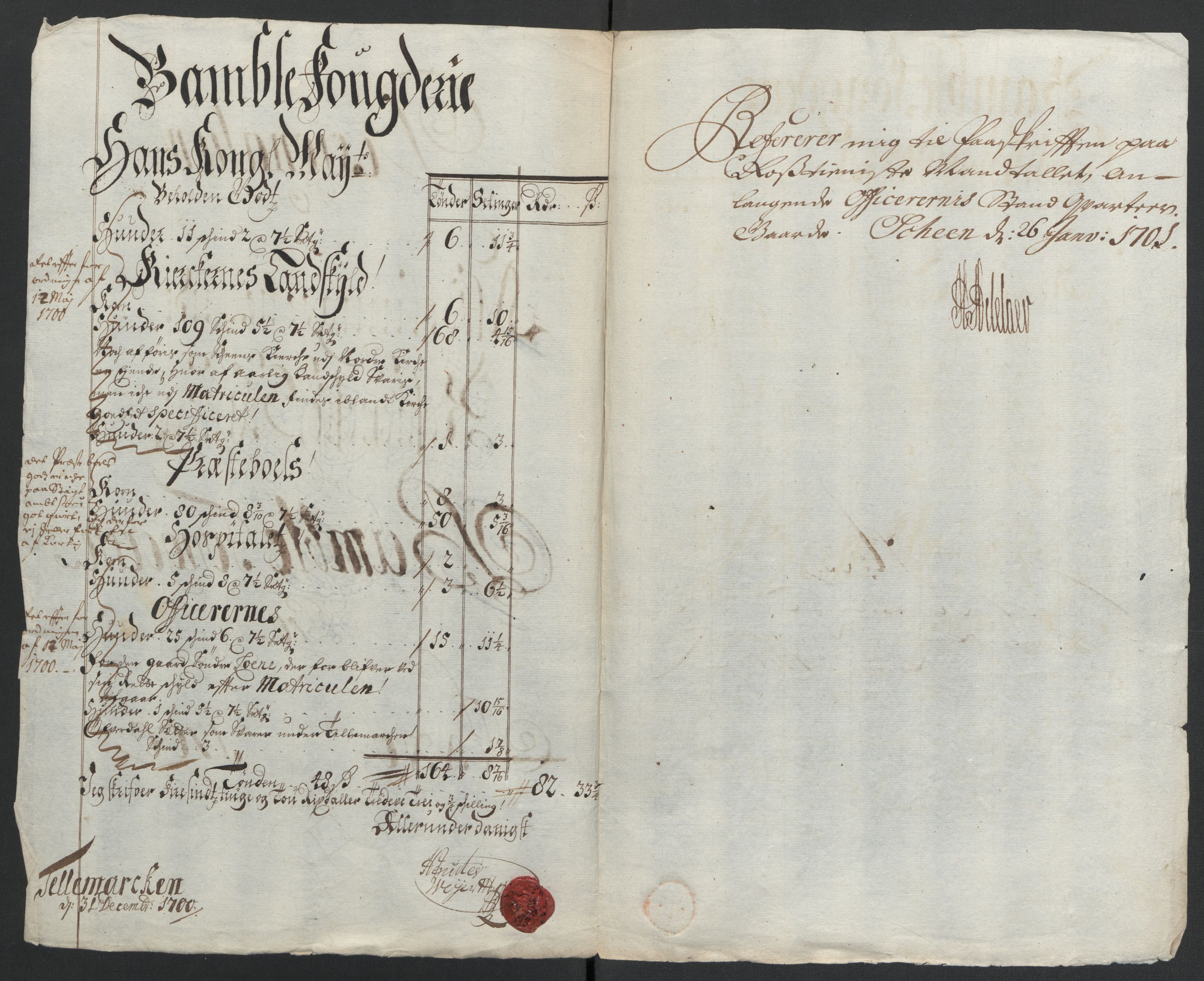 Rentekammeret inntil 1814, Reviderte regnskaper, Fogderegnskap, AV/RA-EA-4092/R36/L2104: Fogderegnskap Øvre og Nedre Telemark og Bamble, 1700, p. 443