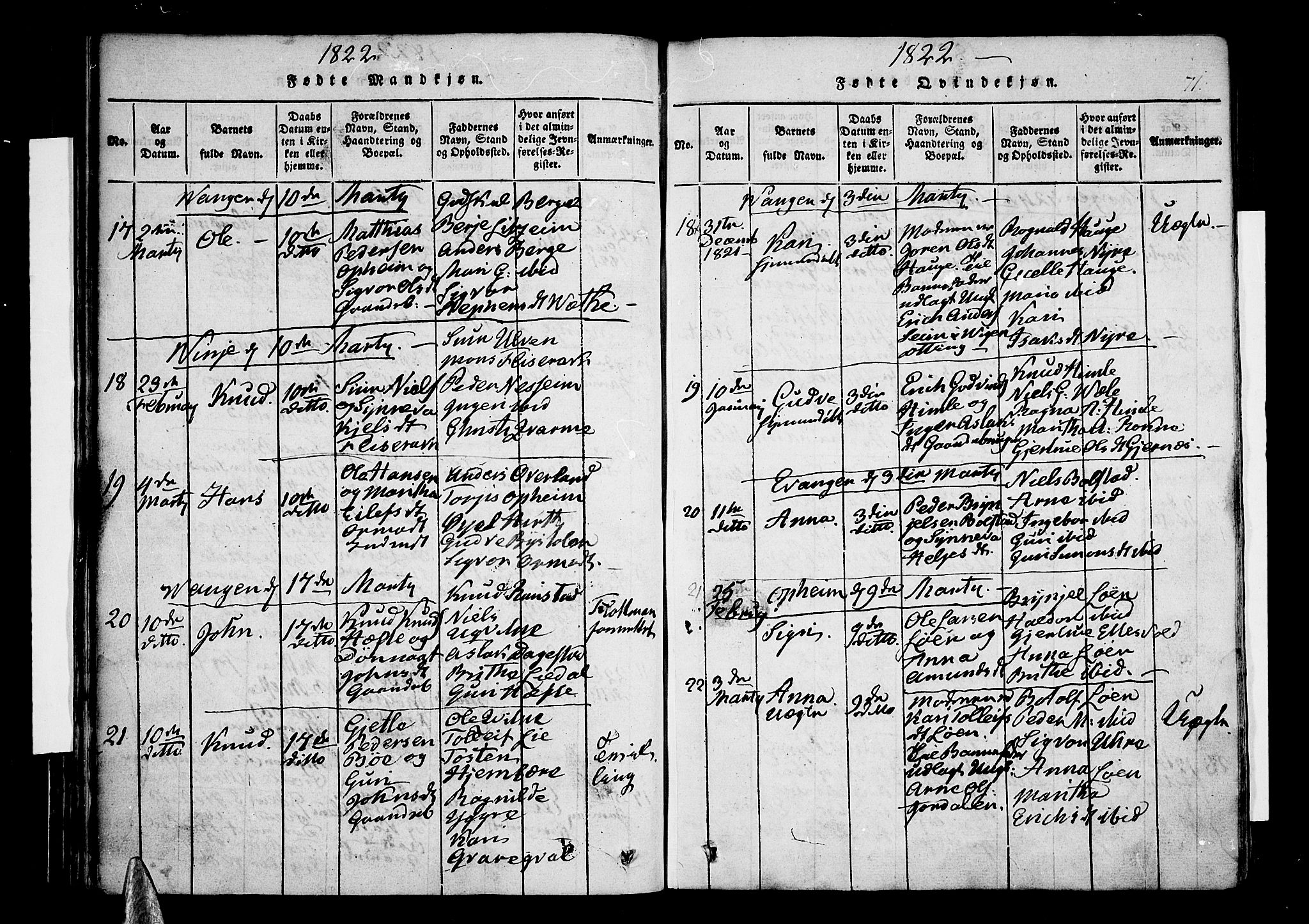 Voss sokneprestembete, AV/SAB-A-79001/H/Haa: Parish register (official) no. A 11, 1816-1827, p. 71