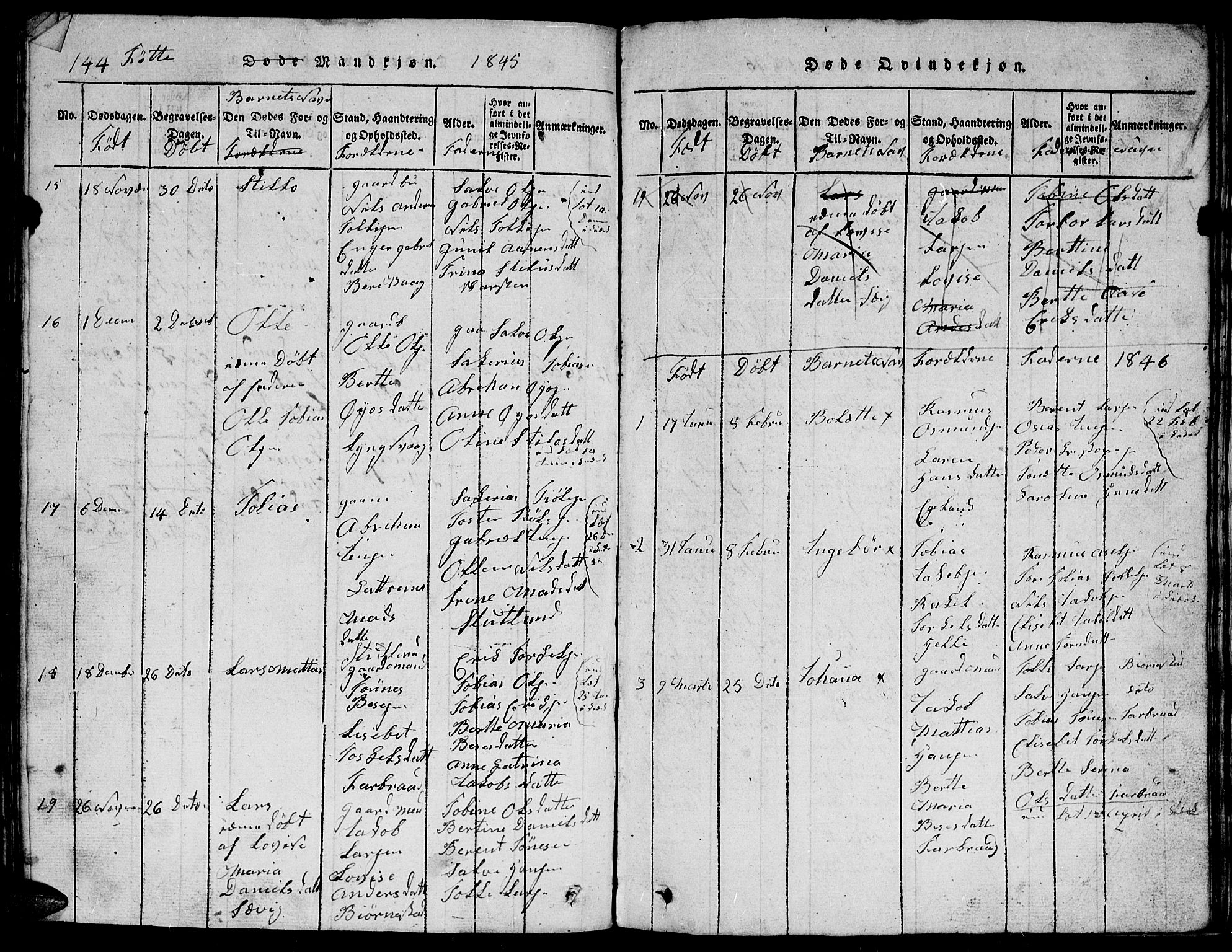 Herad sokneprestkontor, SAK/1111-0018/F/Fb/Fbb/L0001: Parish register (copy) no. B 1, 1815-1852, p. 144