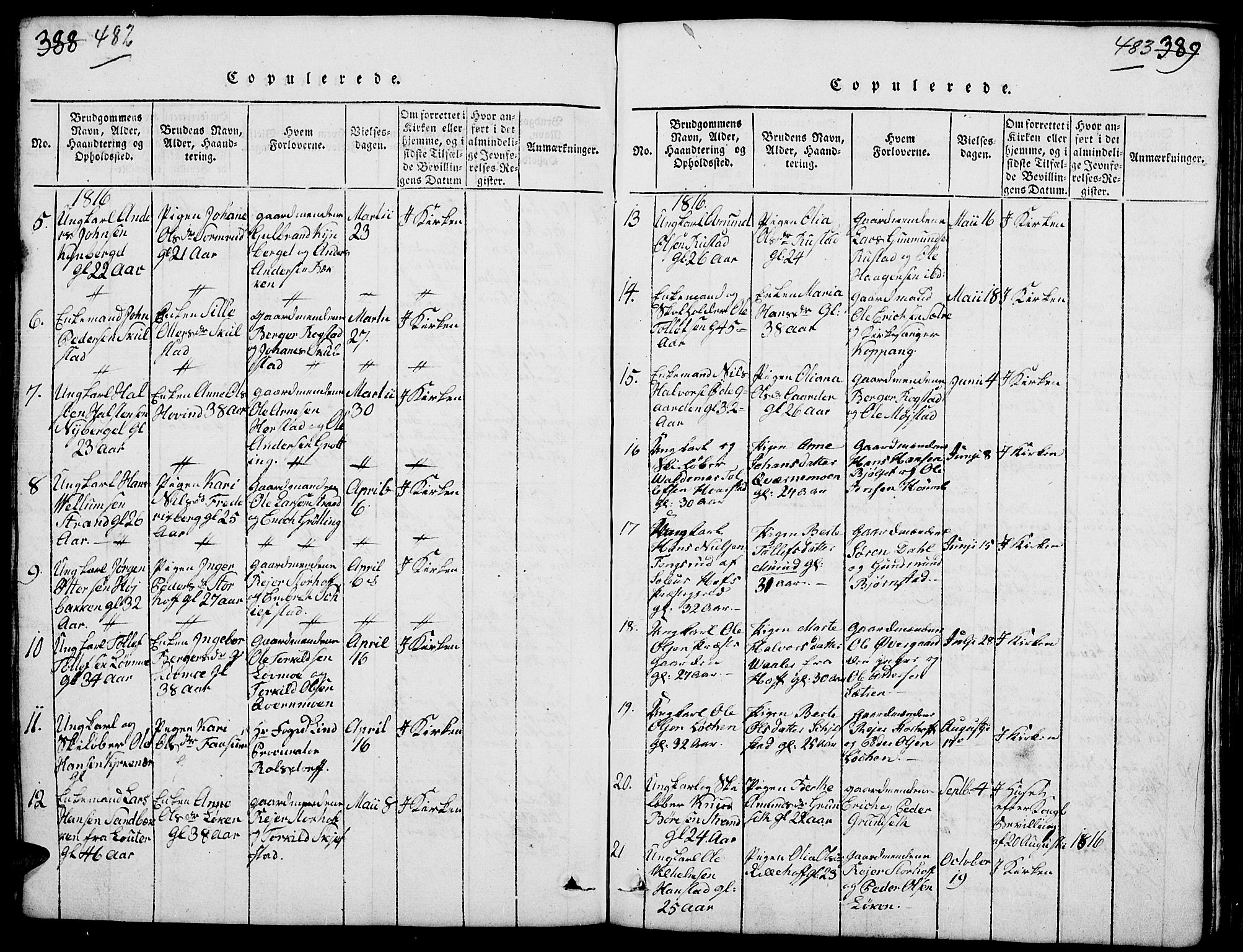 Elverum prestekontor, AV/SAH-PREST-044/H/Ha/Hab/L0001: Parish register (copy) no. 1, 1815-1829, p. 482-483