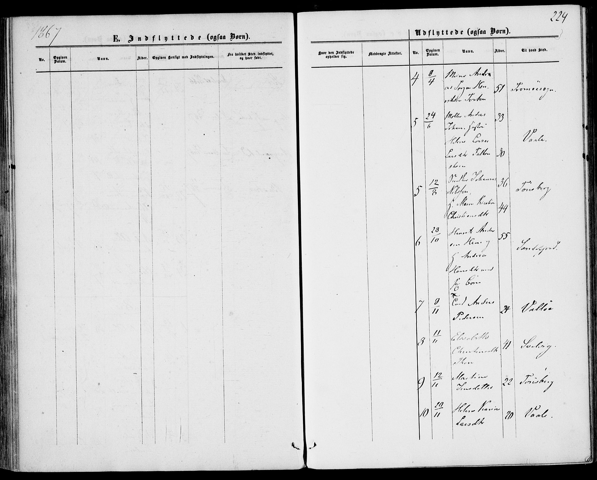 Borre kirkebøker, SAKO/A-338/F/Fa/L0007: Parish register (official) no. I 7, 1862-1867, p. 224