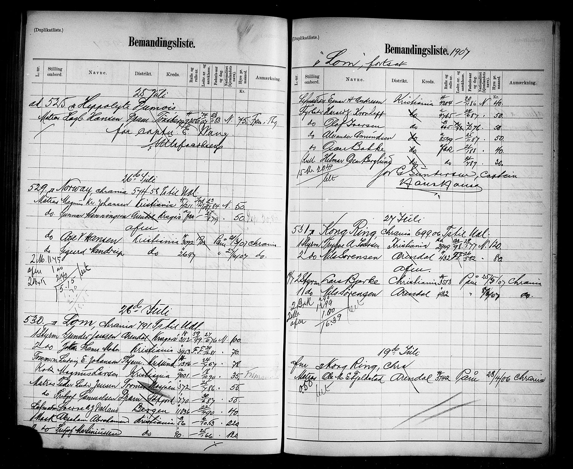 Oslo mønstringskontor, AV/SAO-A-10569g/G/Ga/L0010: Mønstringsjournal, 1906-1907