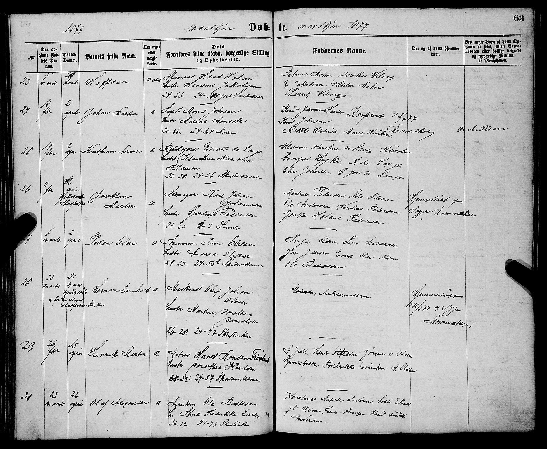 Sandviken Sokneprestembete, AV/SAB-A-77601/H/Ha/L0001: Parish register (official) no. A 1, 1867-1877, p. 63