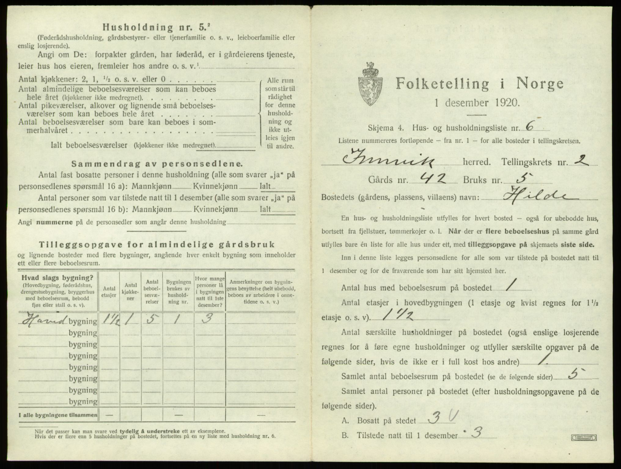 SAB, 1920 census for Innvik, 1920, p. 86