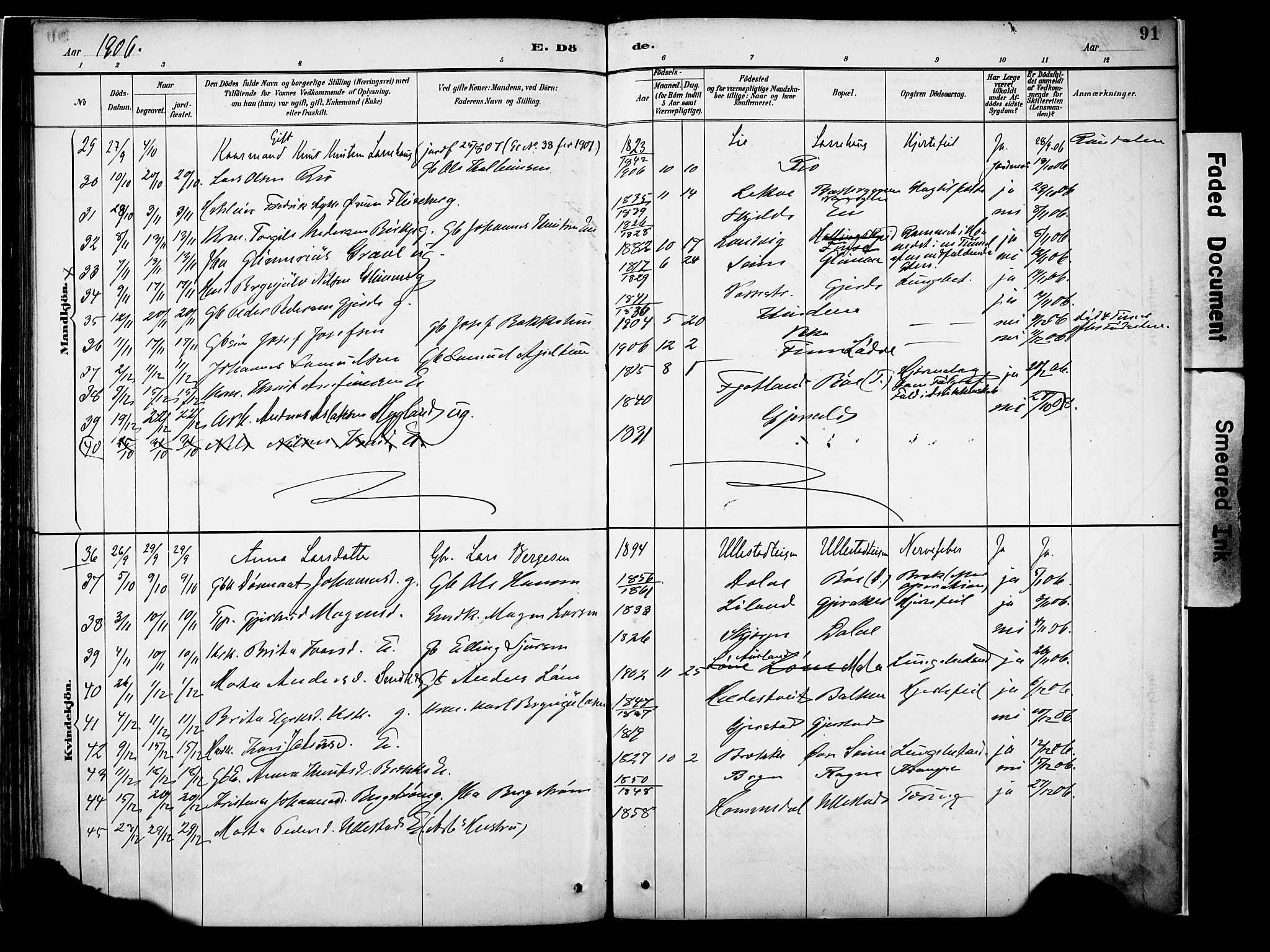 Voss sokneprestembete, AV/SAB-A-79001/H/Haa: Parish register (official) no. A 22, 1887-1909, p. 91