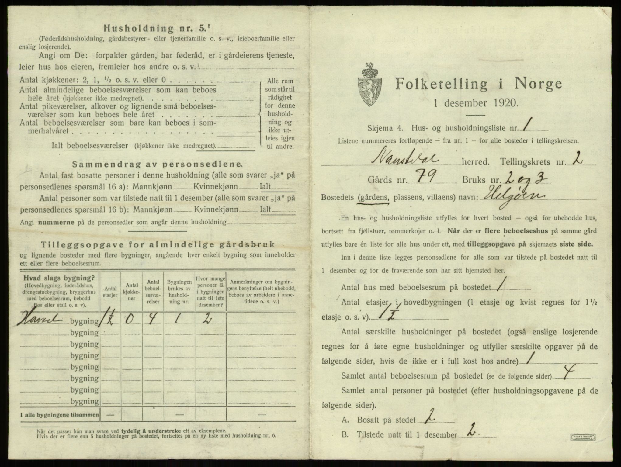 SAB, 1920 census for Naustdal, 1920, p. 70