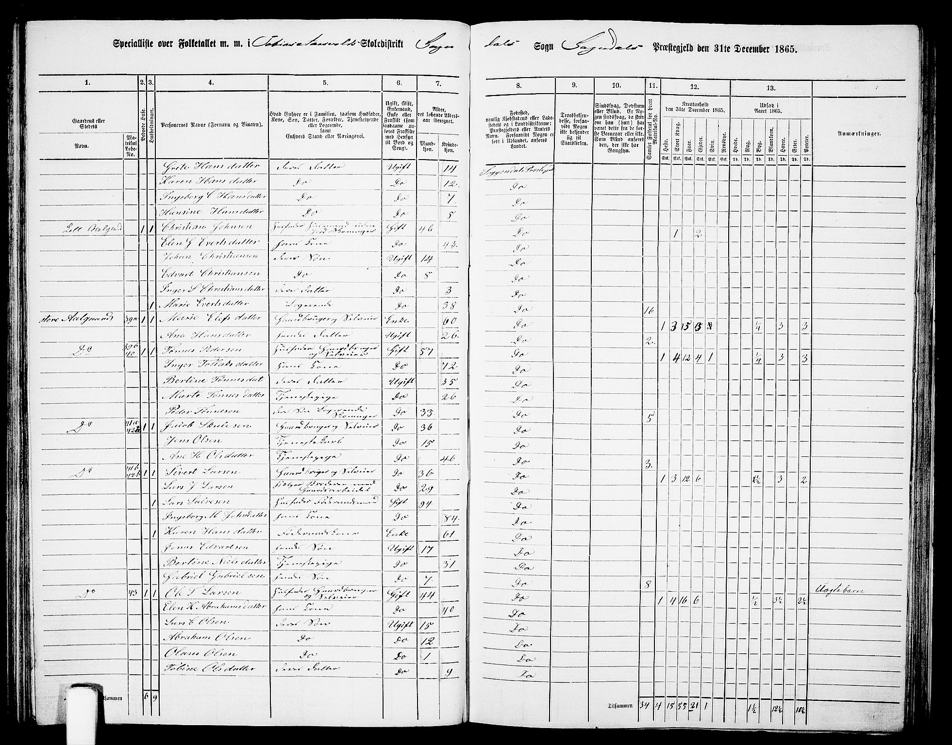 RA, 1865 census for Sokndal, 1865, p. 70